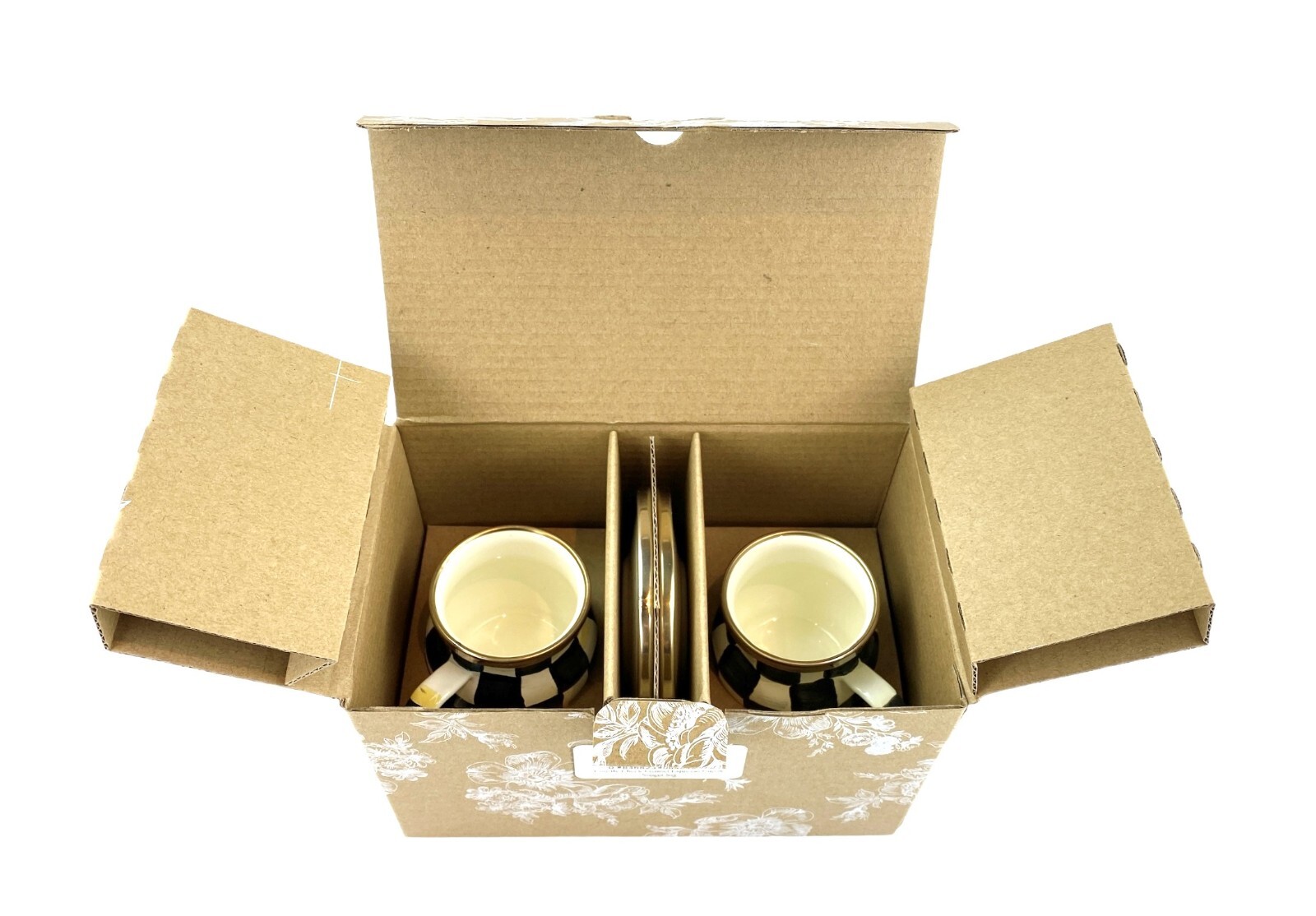 MacKenzie Childs Set of 2 Courtly Check Enamel Espresso Cup & Saucer Brand New