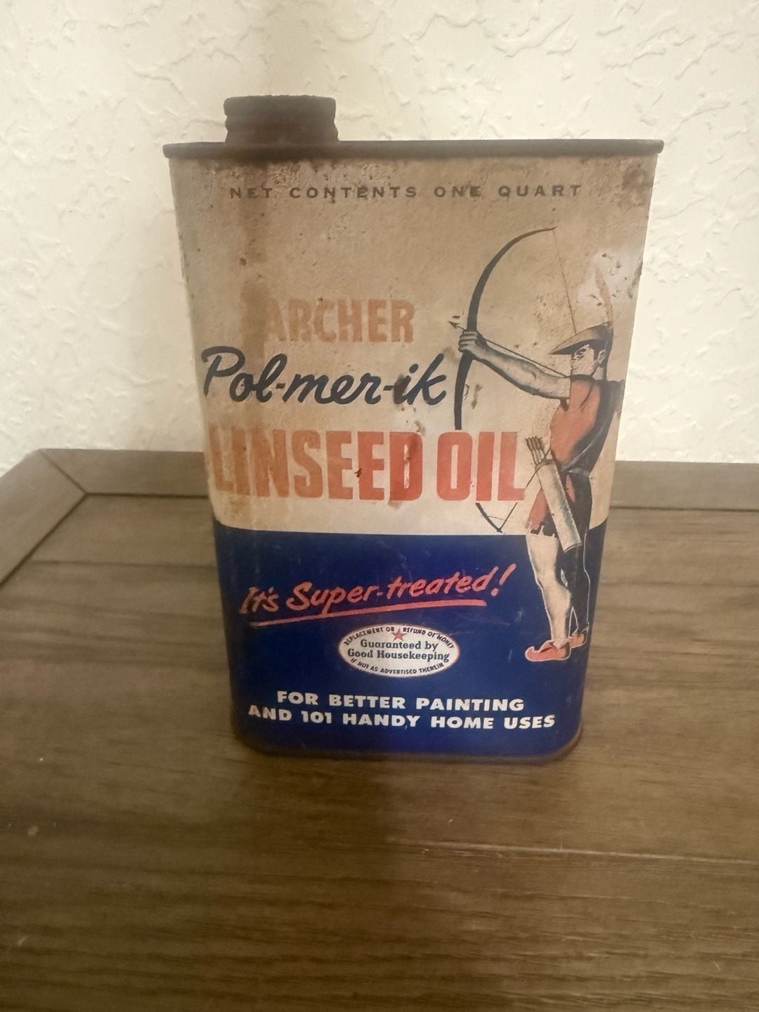Vintage 1950 Archer Pol-mer-ik Linseed Oil One Quart Metal Can