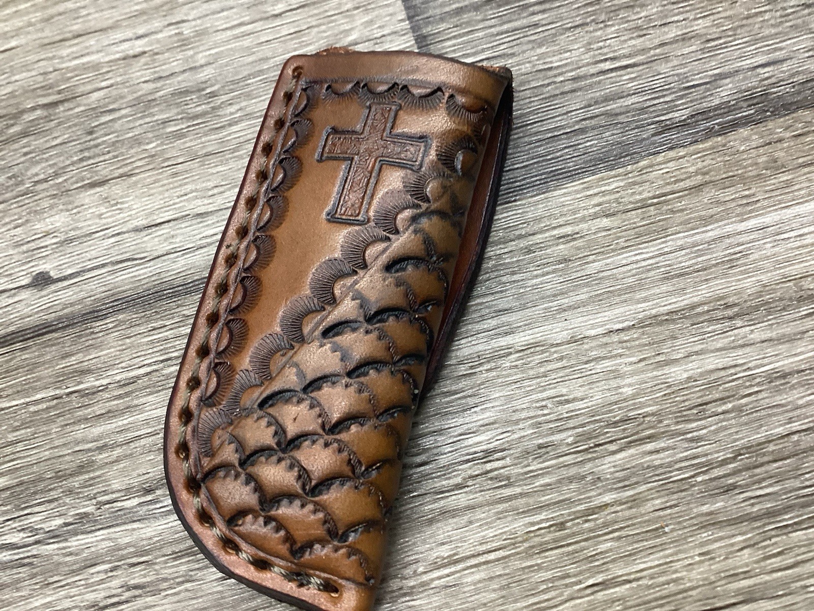 Leather Folding Knife Belt Loop Sheath Trapper 4 1/8″ Size (Sheath Only)