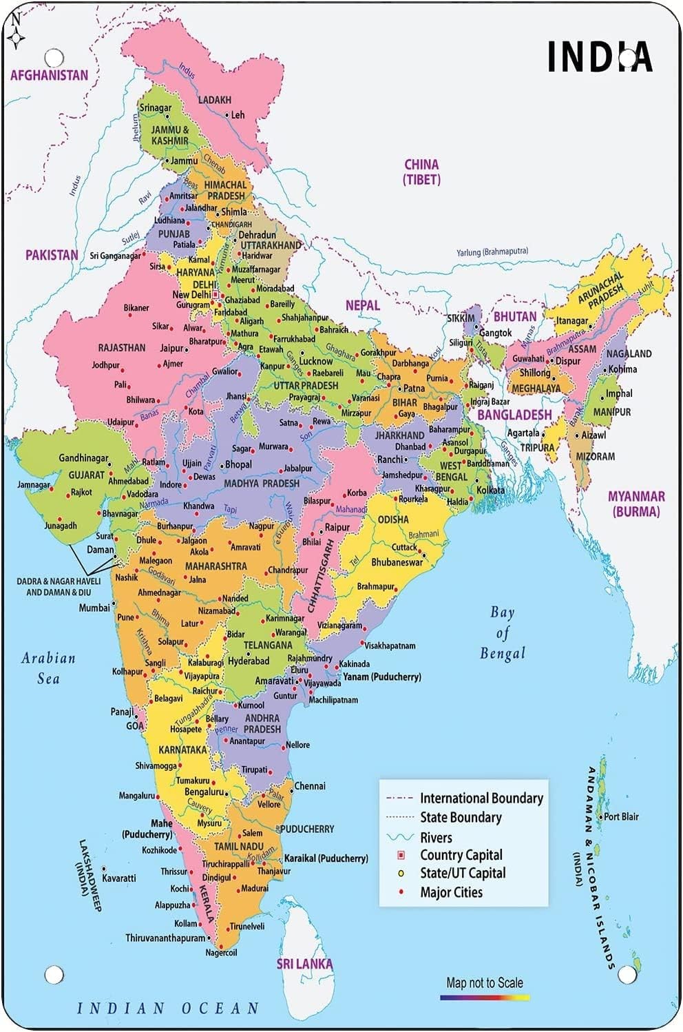 Durable India Large Color Map Use Tin Metal Signs Home Décor 8×12