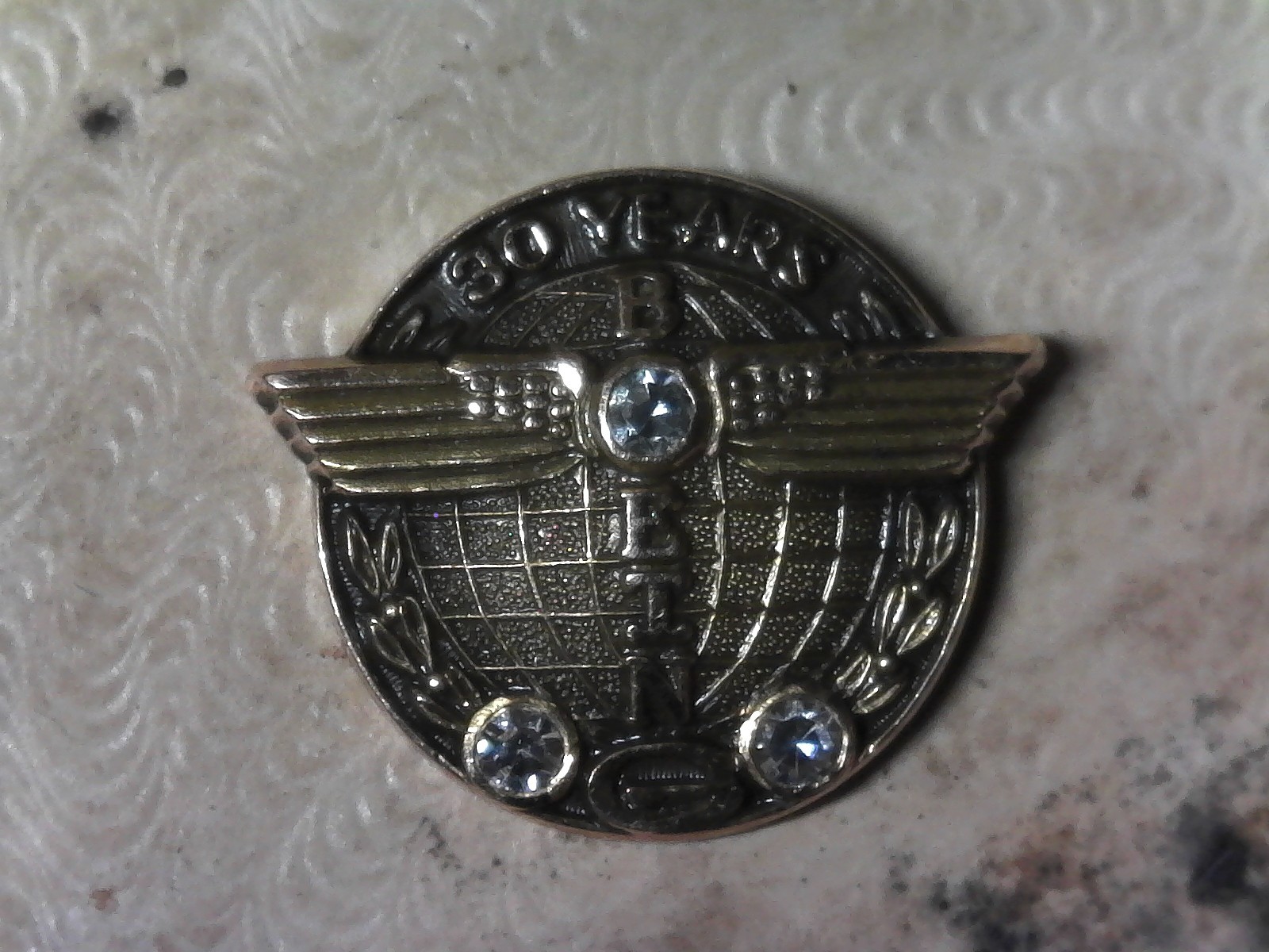 Rare Boeing 30 Year 10K SOLID Gold w/ 3 Diamonds Pin 1.8 grams
