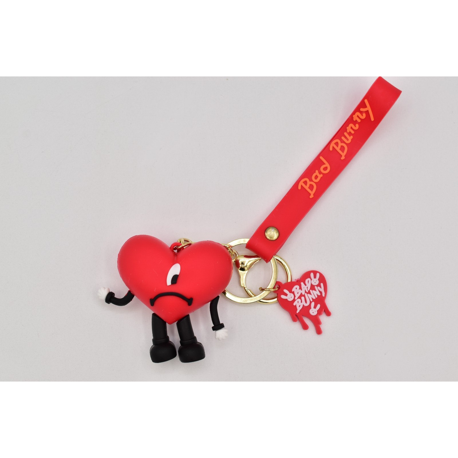 Bad Bunny Red Heart Silicone Metal Keychain Bundle Key Ring Purse Charm NEW