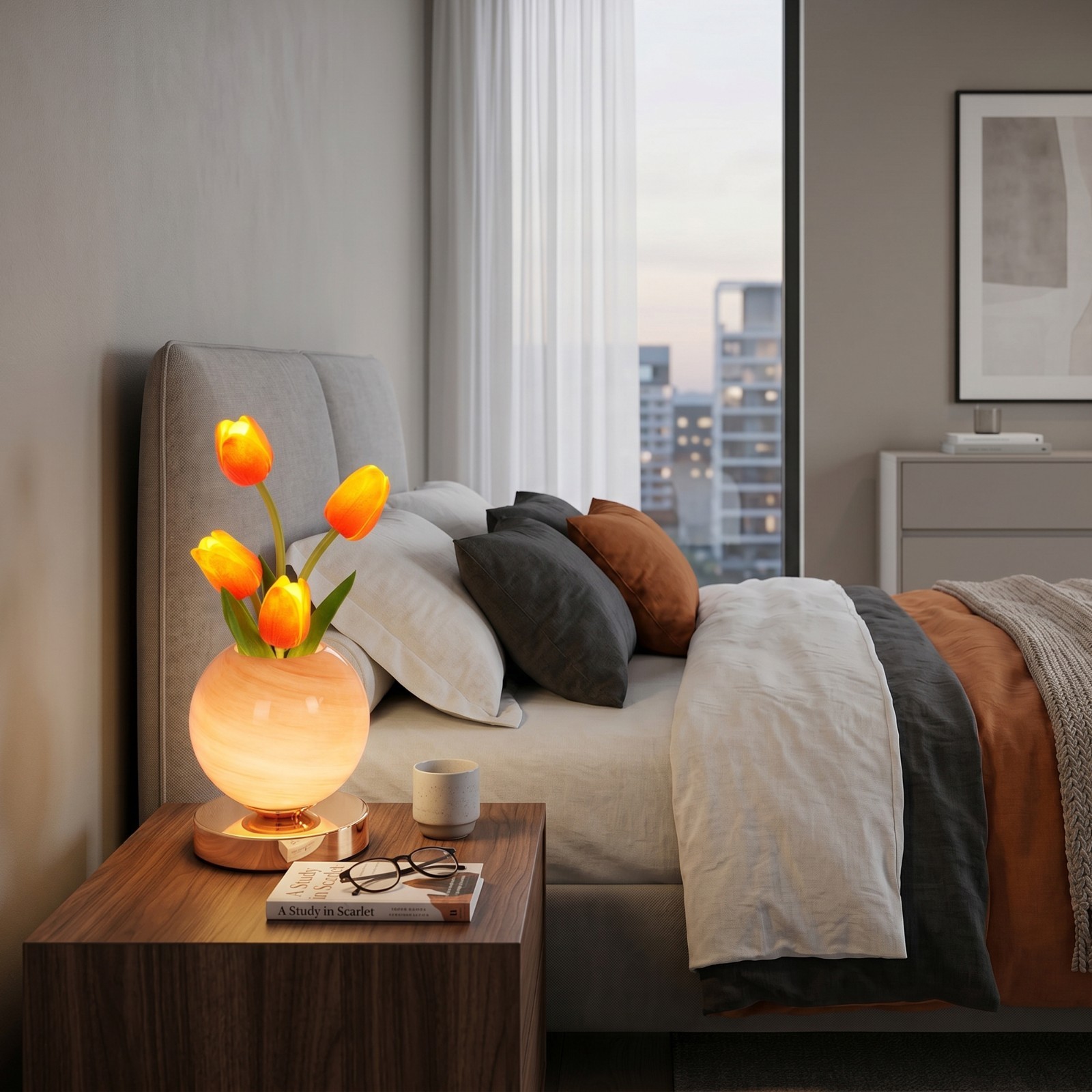 Mini Orange Tulip Table Lamp, 5in Living Room/foyer Home Decoration Lighting,New