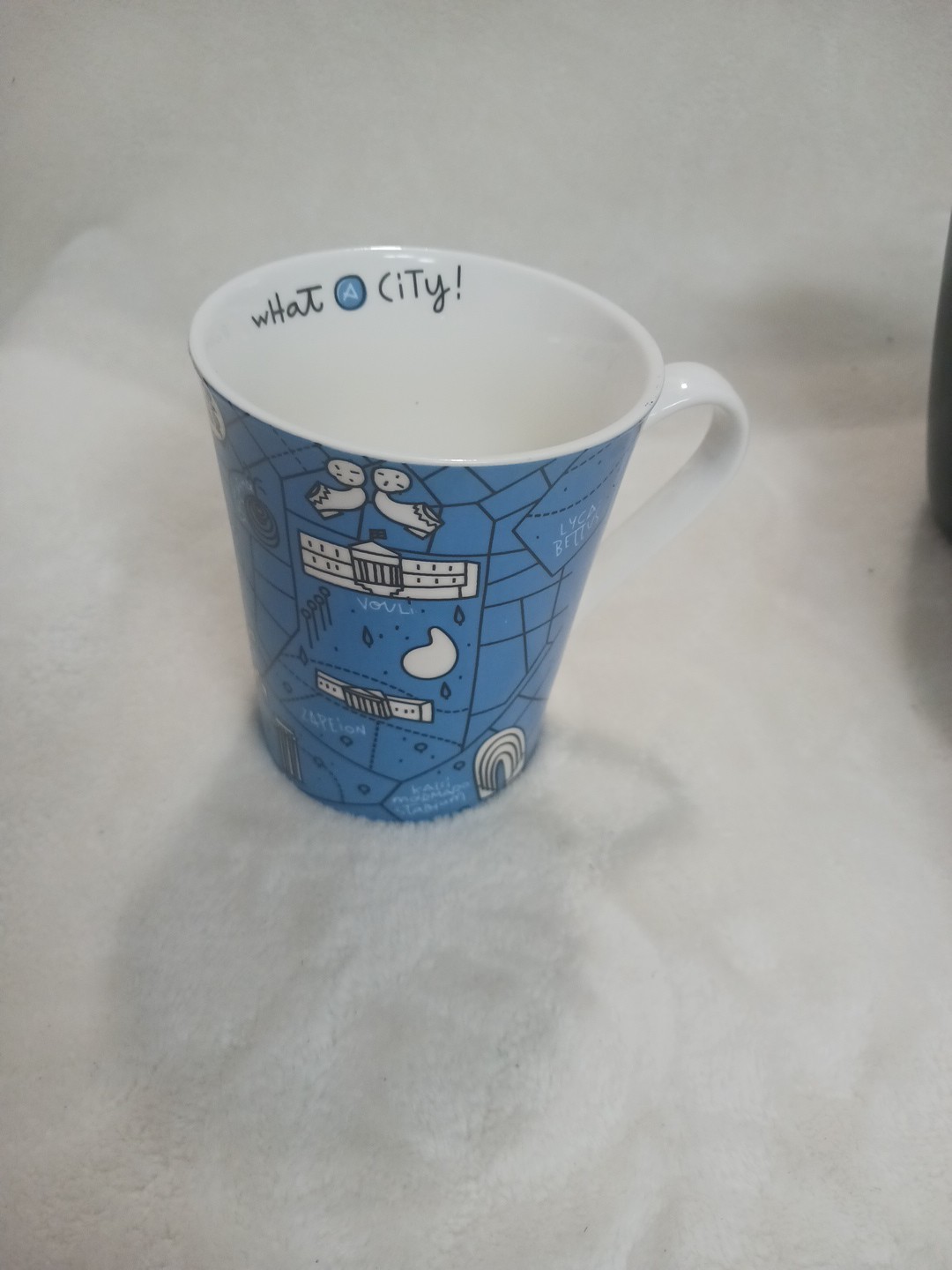 Athens Greece Landmarks Coffee Mug ” Whathens.com” New w/o Tag Blue And White