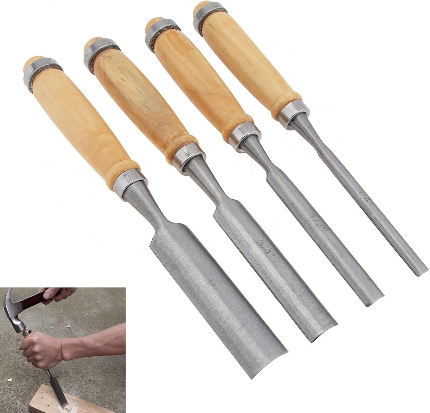 4PCS Semi-Circular Woodworking Chisel Set – Chrome Vanadium Steel Carpenter Wood