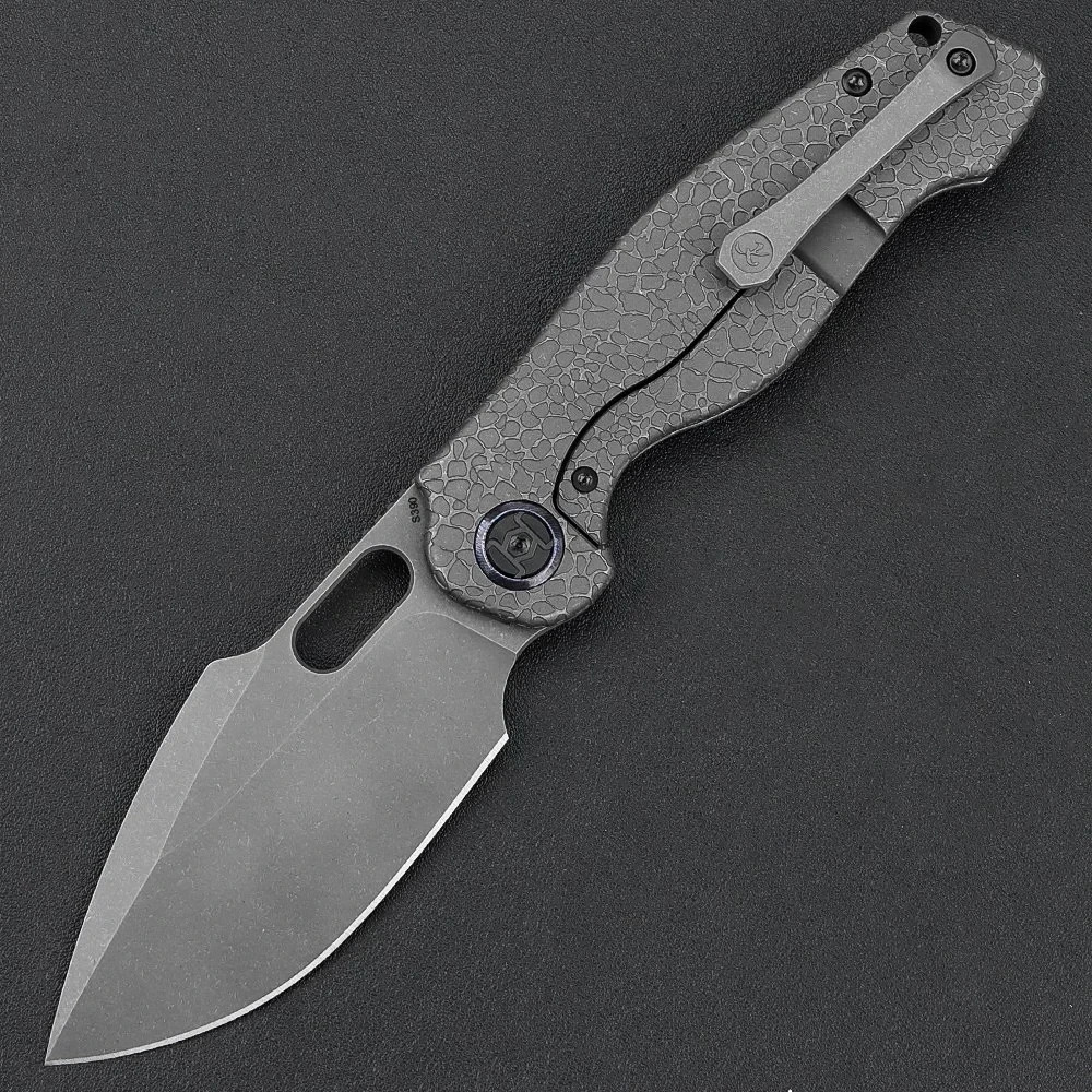 Kunwu Knives Gringo Folding Knife 3.63″ Elmax Steel Blade Gray Titanium Handle
