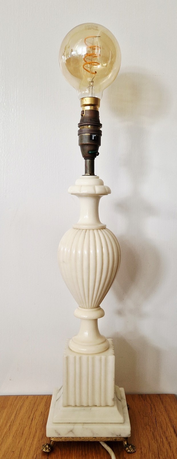 Vintage Neoclassical Italian Carved Alabaster & Marble Table Lamp, 44cm Tall