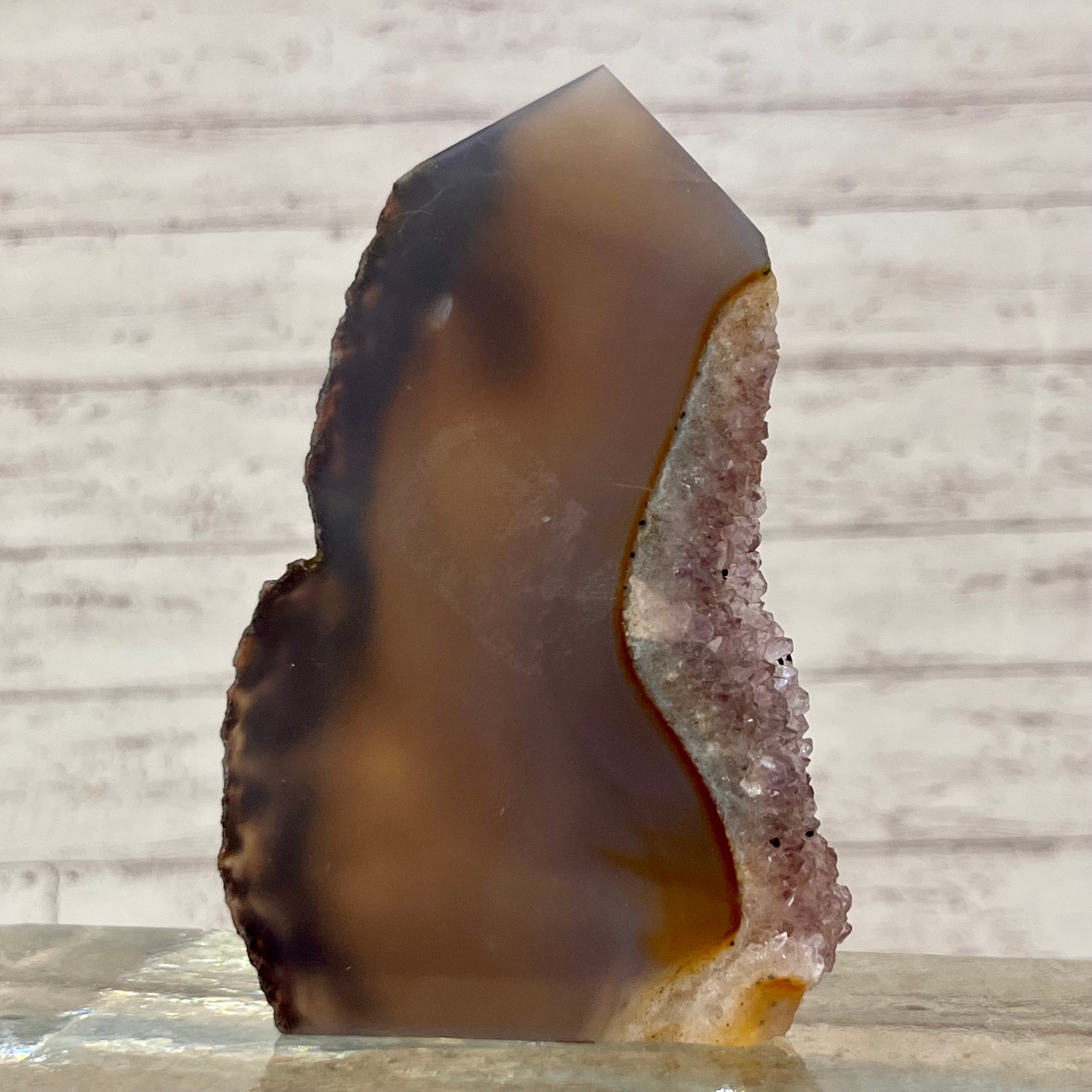 Natural Agate Crystal Point Tower Druzy Edge Stone Decor 138 g