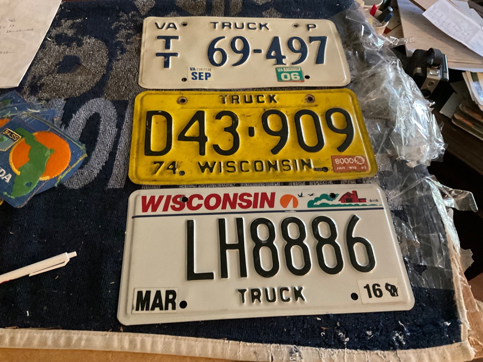 Lot Of 3 Truck License Plates Mixed States VA Wisconsin (2)
