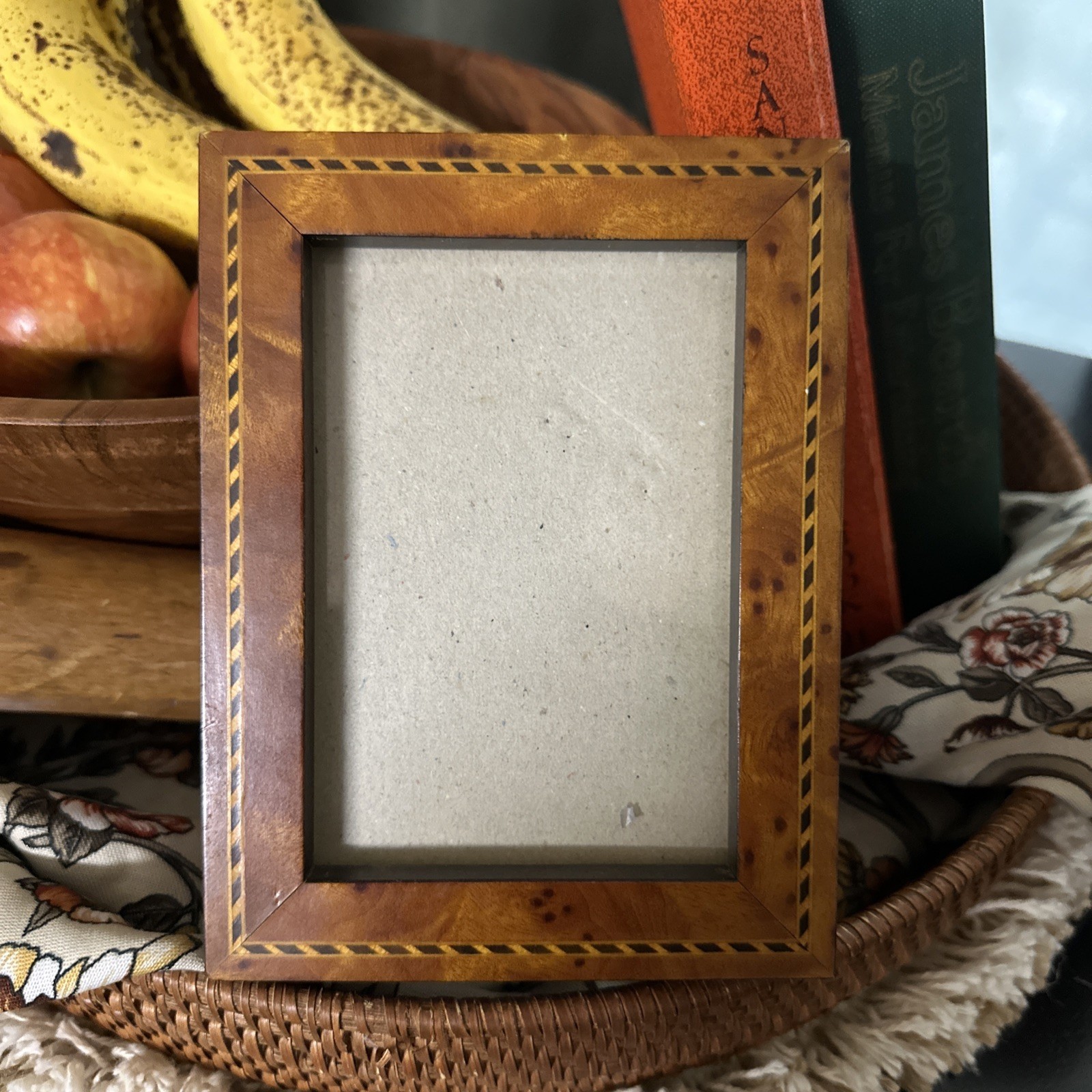 Inlaid Wood Terragrafics Frame, easel, hook, Vintage 1986