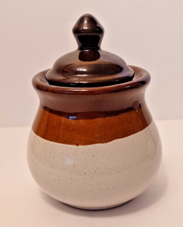 Three Tone Brown Stoneware Covered Sugar and Creamer Set