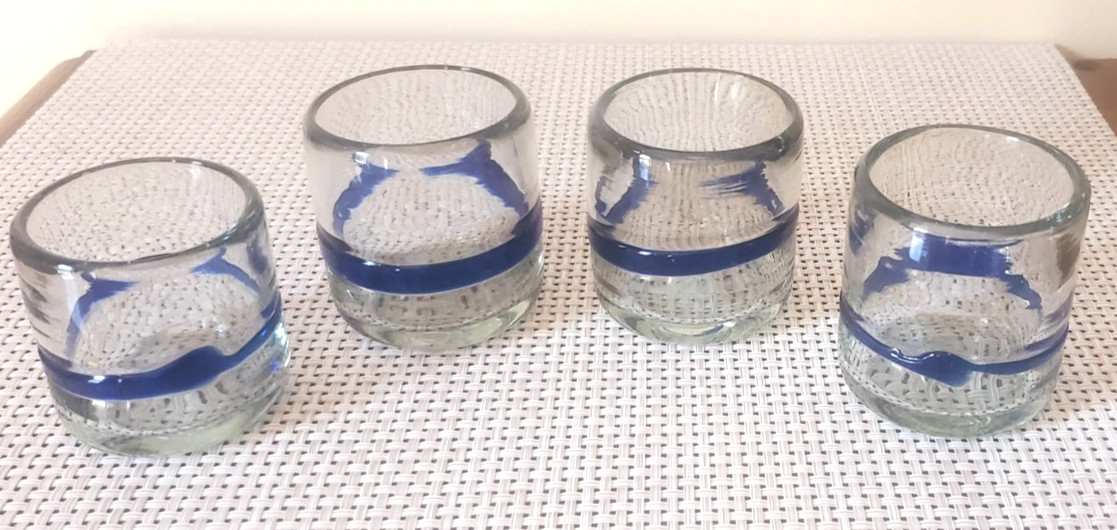 Dansk Clear Glass and Blue Votives, Set of 4