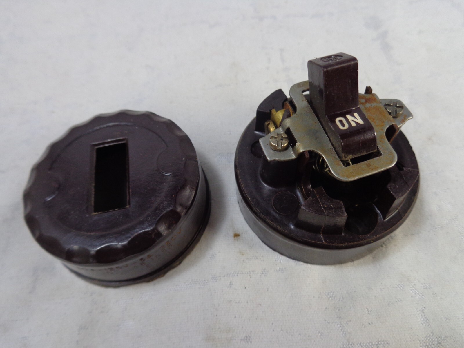 Monowatt Toggle Switch UL Bakelite Brown Round Wall Surface Mount Vintage