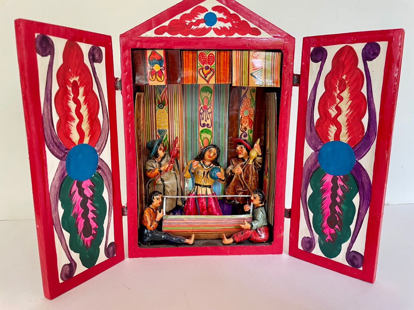 Peru Folk Art Retablo Diorama Weavers Workshop Handmade Signed 9 1/2″ x 5 3/4″