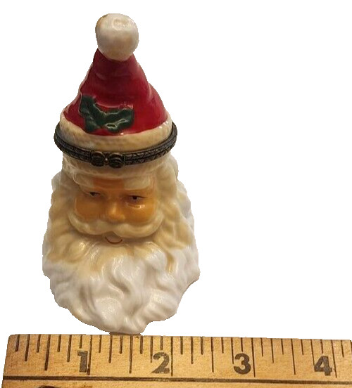 SANTA CLAUS Christmas porcelain hinged trinket box. 3.5″ Tall.