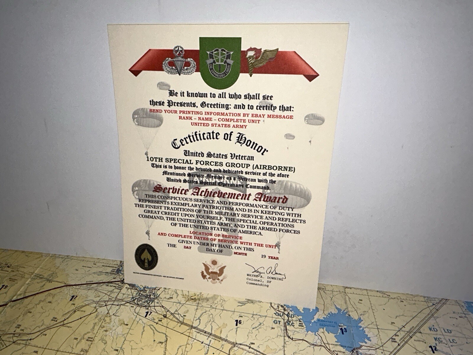 U.S. ARMY – 10TH SPECIAL FORCES GROUP (ABN) VETERAN SERVICE ACHIEVEMENT AWARD