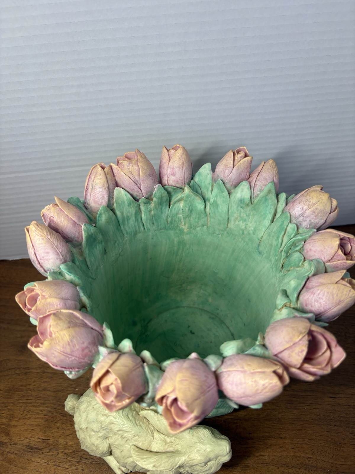 VTG Decorative Easter Rabbit & Tulip Design Bowl Spring Time Planter Candy Bowl