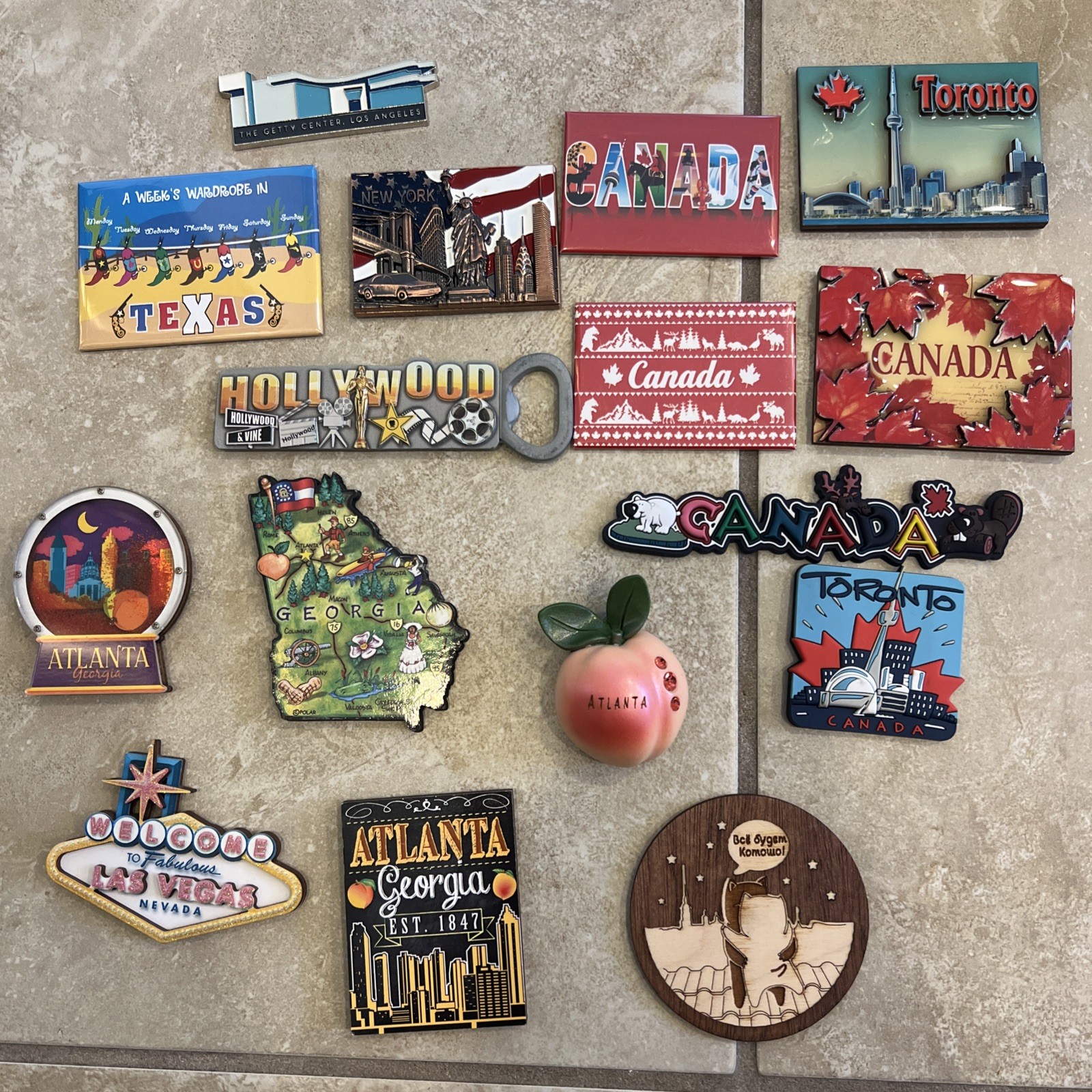 Fridge Magnets Set Of 17, America and Canada, Atlanta, Lasvegas, LA, Texas, Etc