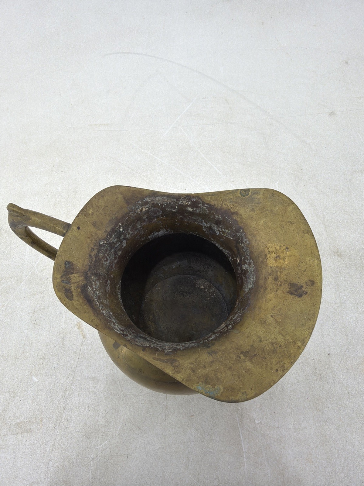 Vintage Solid Brass Water Pitcher Brass Jug With Handle MCM Tarnish Patina
