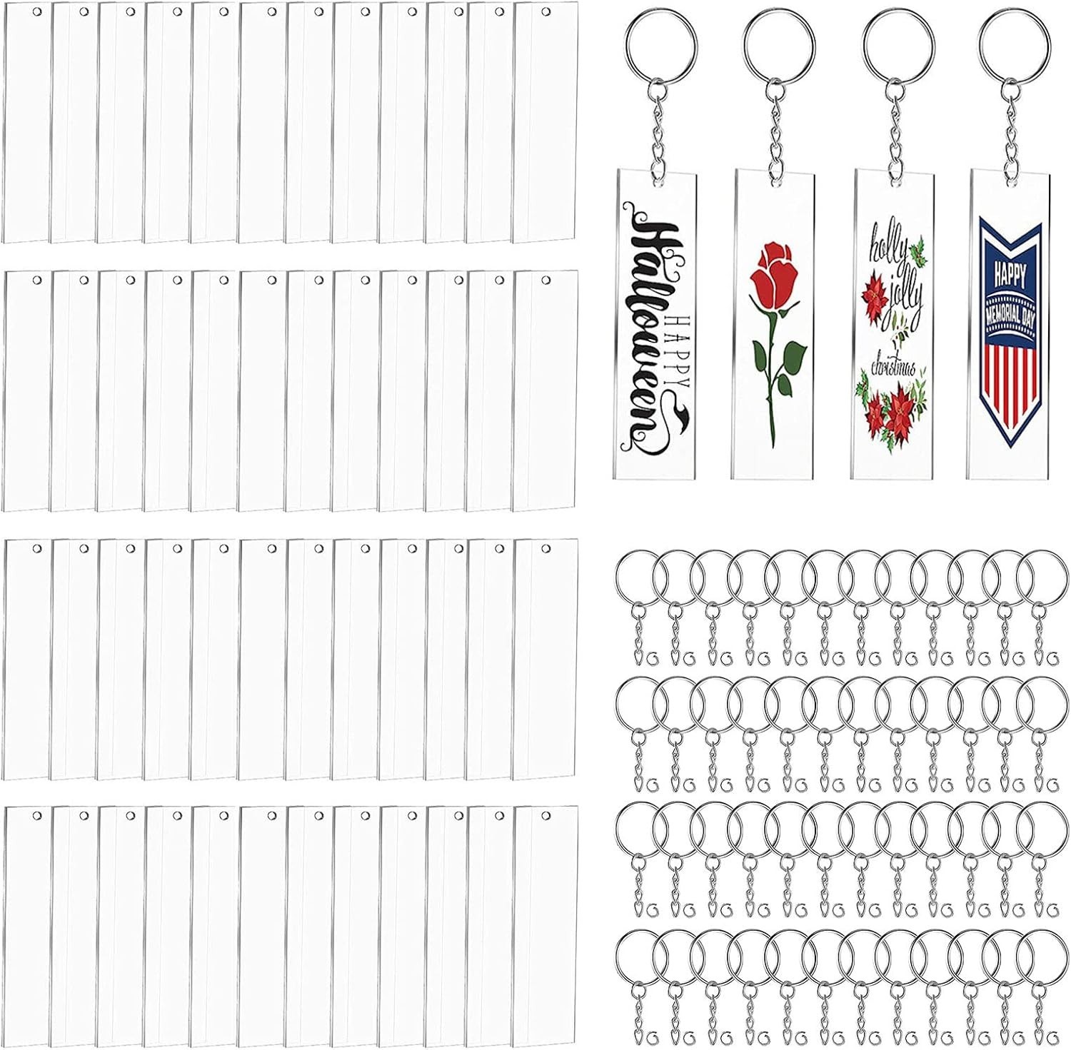 Acrylic Keychain Blanks,144Pcs Clear Keychains Set Including 48 Pcs Rectangle…