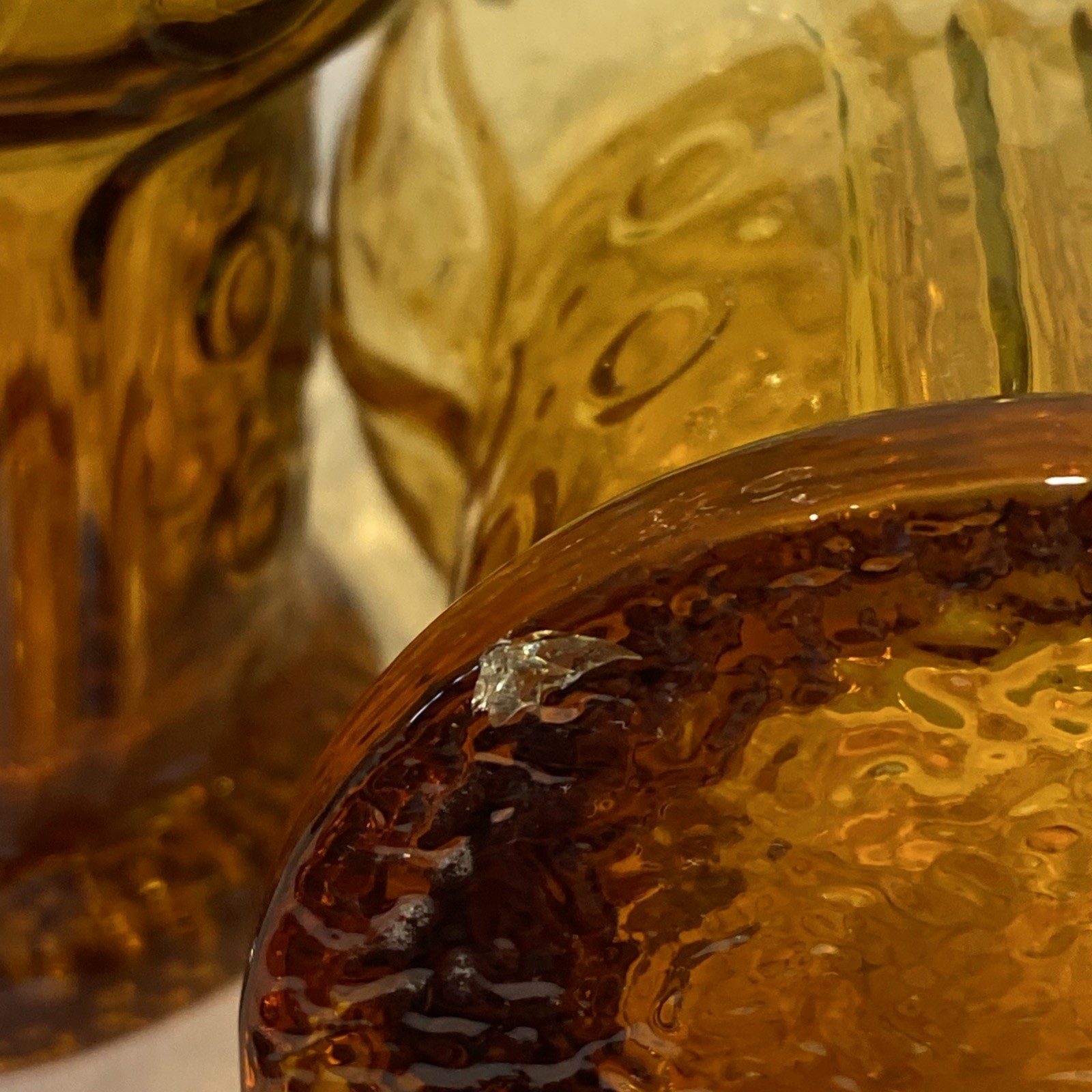 Vintage Libbey Daisy Pattern 5” Amber Drinking Glass ‘Country Garden’ Set of 5