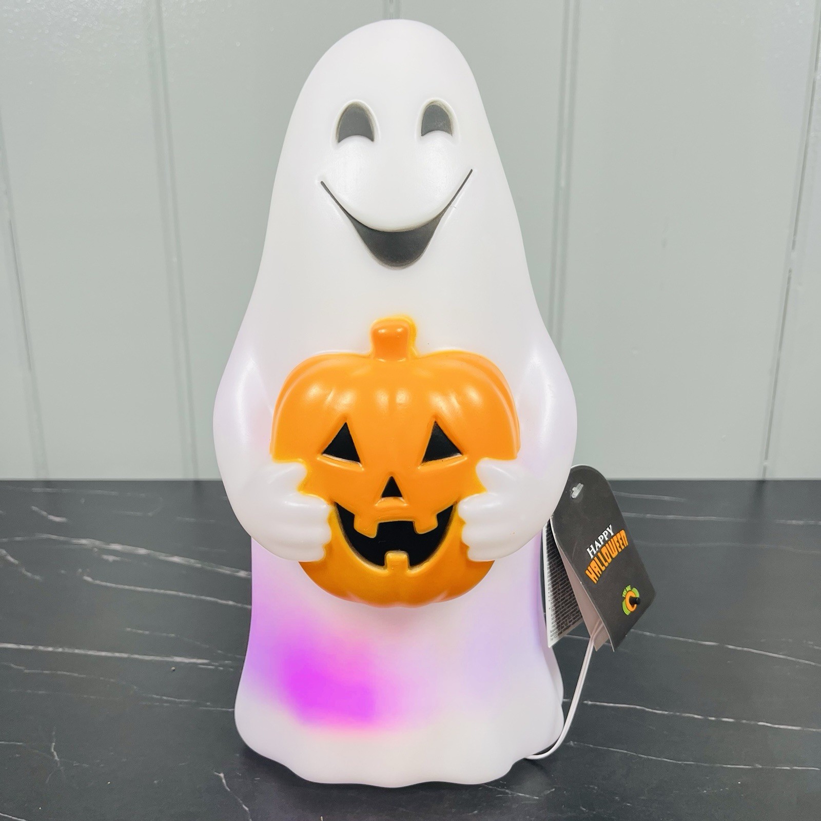 Happy Halloween Light Up 12″ Blow Mold Ghost Multicolor LED Seasonal Pumpkin NEW