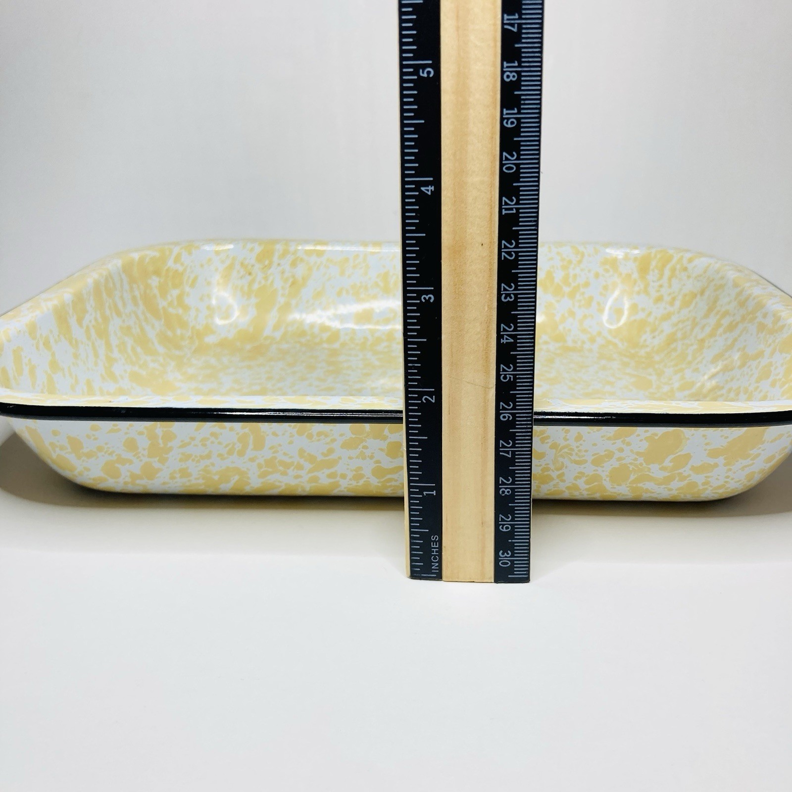 Graniteware Rectangle Serving Utility Tray Yellow Splatter Enamelware 11” x 9”