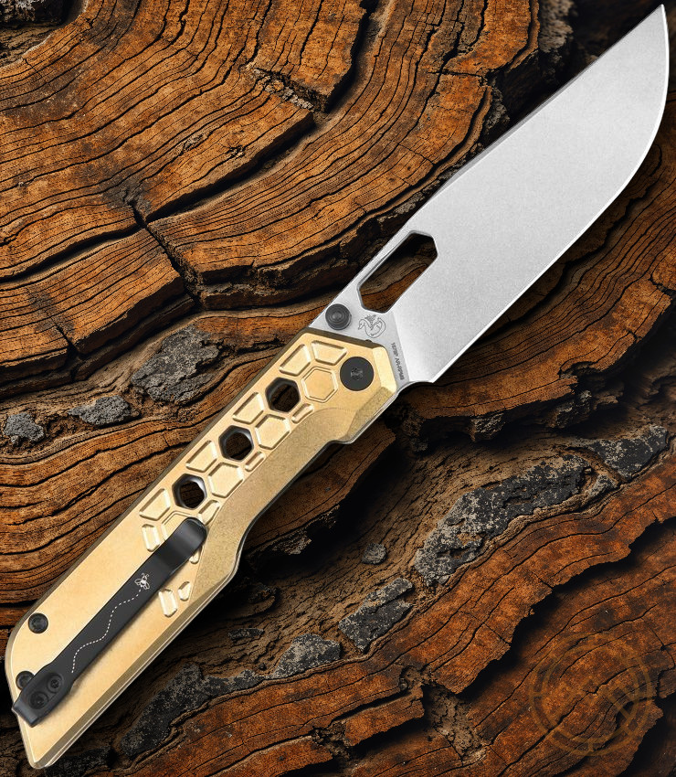 Artisan Beest Linerlock Folding Knife 3.63″ AR-RPM9 Steel Blade Brass Handle