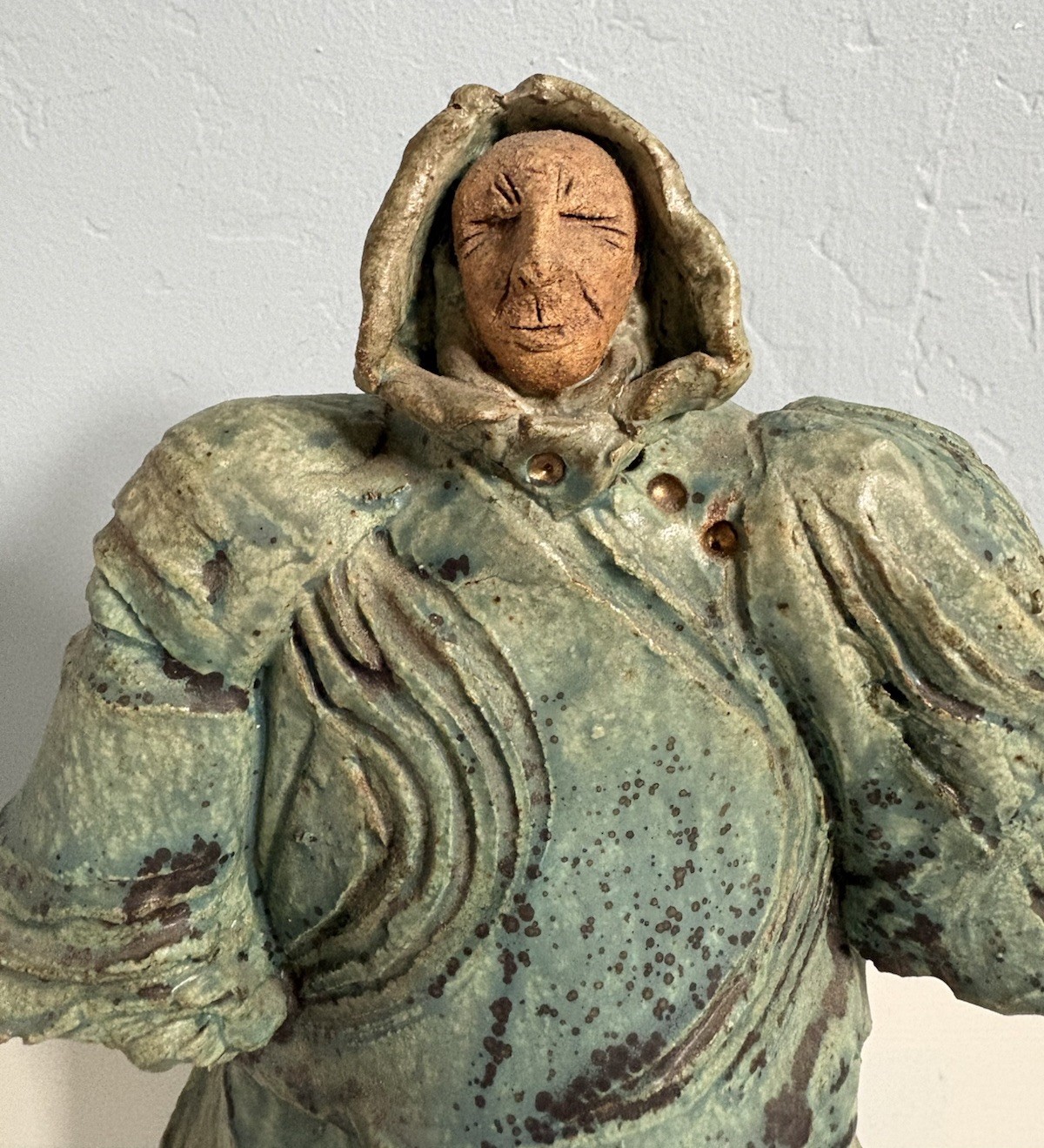 Figurative Art Ceramic Sculpture Studio Artist Signed – Shaman Man w/ Cloak