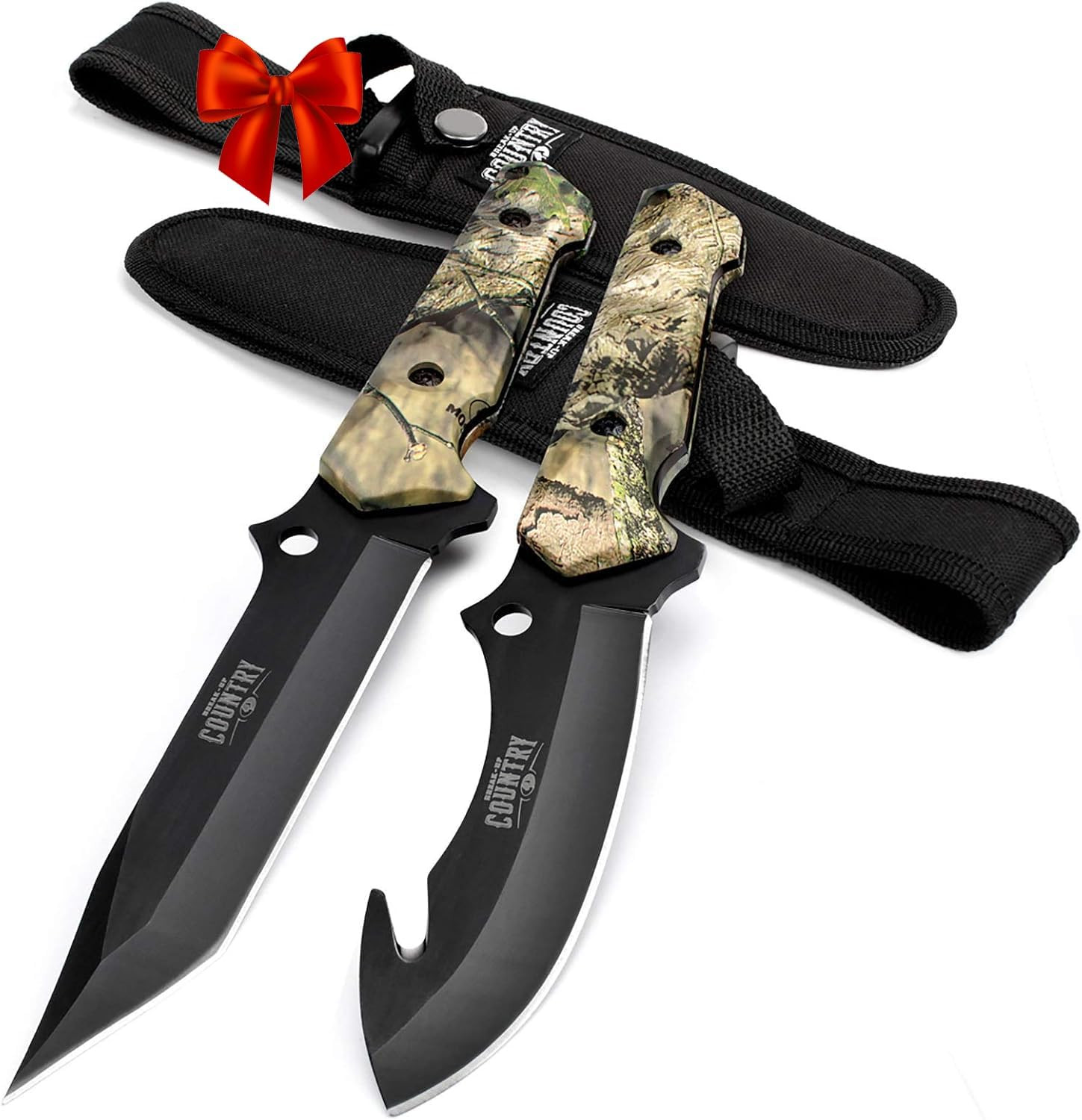 Fixed Blade Hunting Knife Set – 2 Piece, Full Tang Handle Straight Edge and Gut
