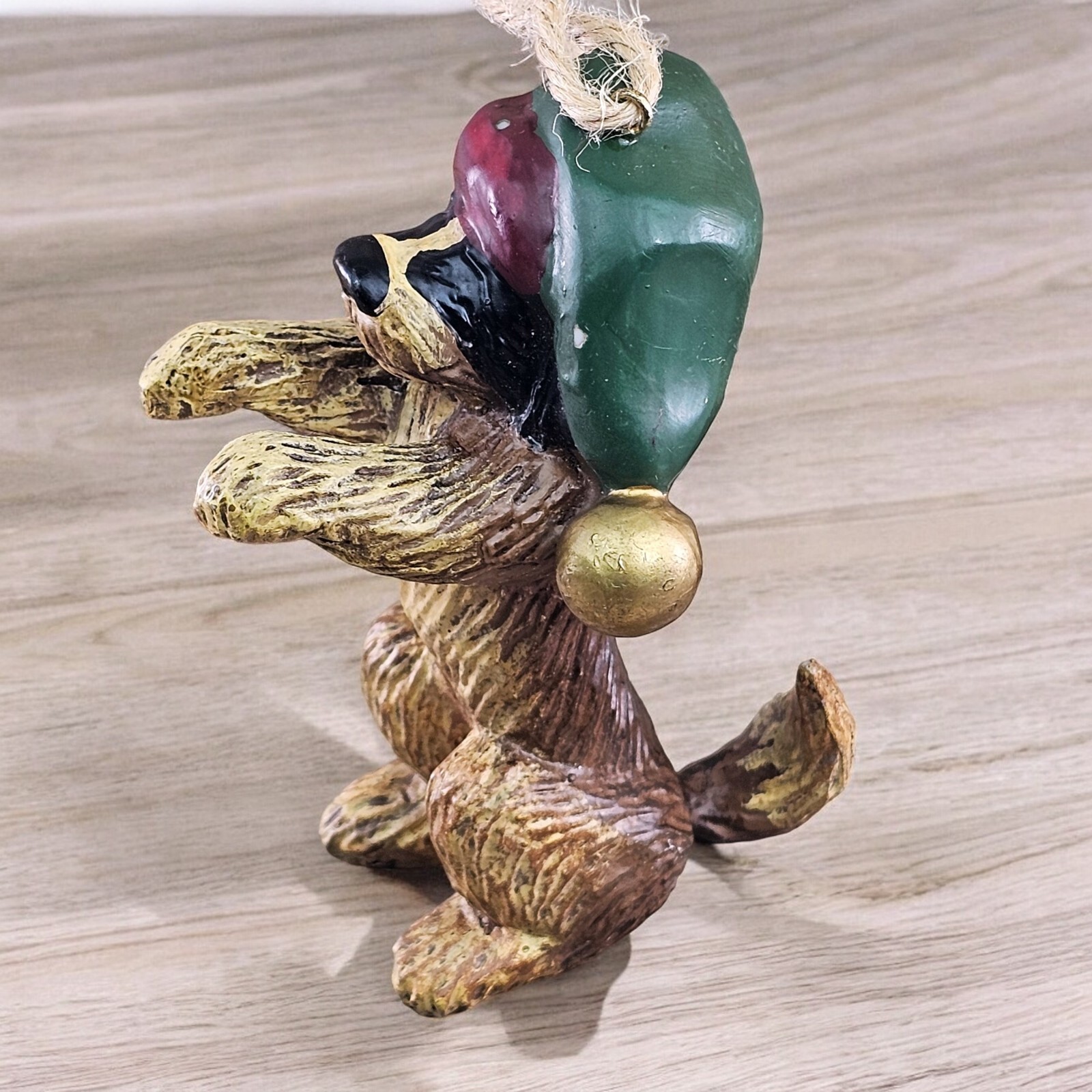 VTG Saint Bernard Dog Puppy Ornament Figurine Christmas Santa Claus Hat Resin