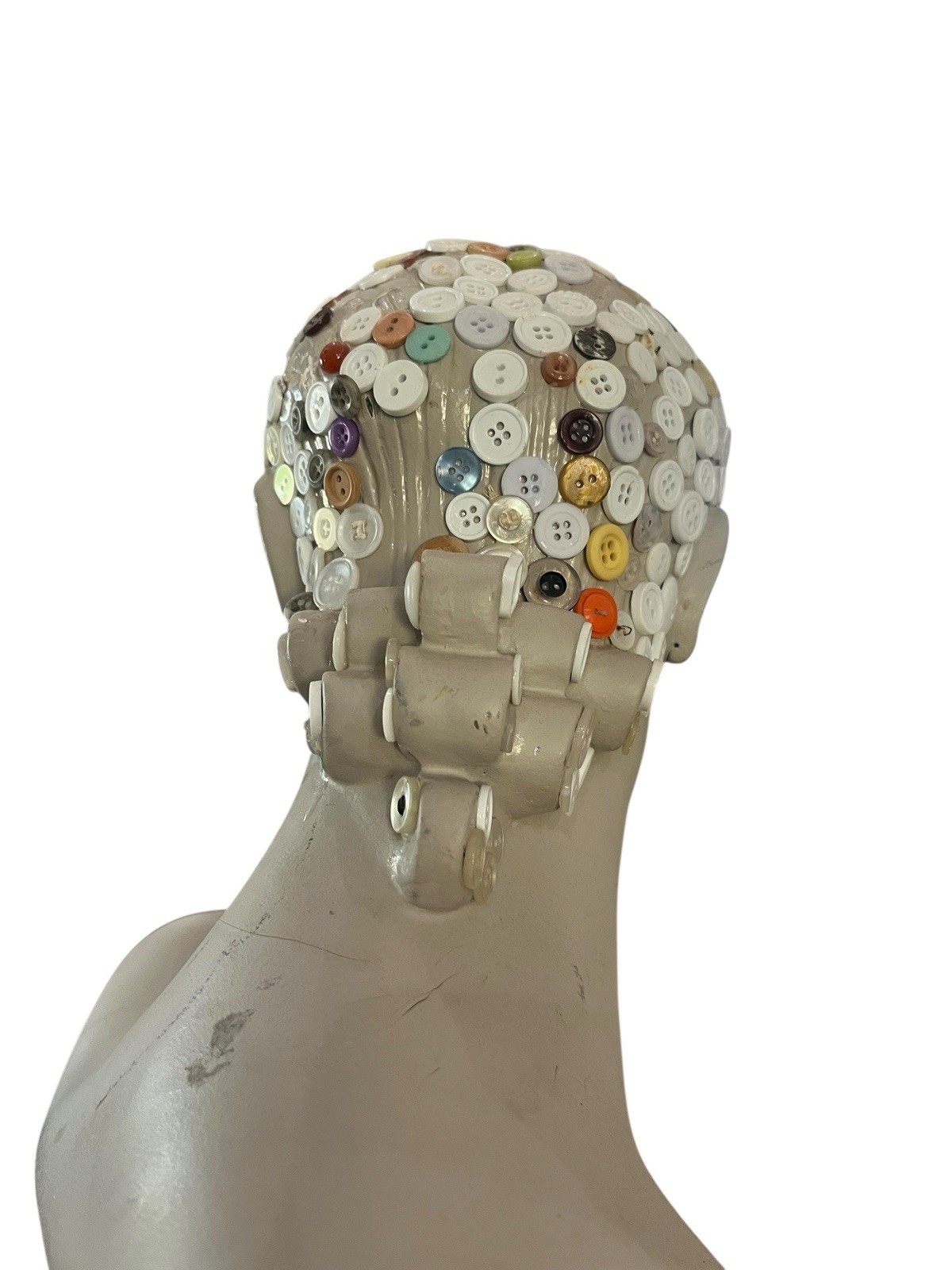 Unfinished Button Mosaic Bust Sculpture-DYI Mixed Media Art Project-Large 21’’