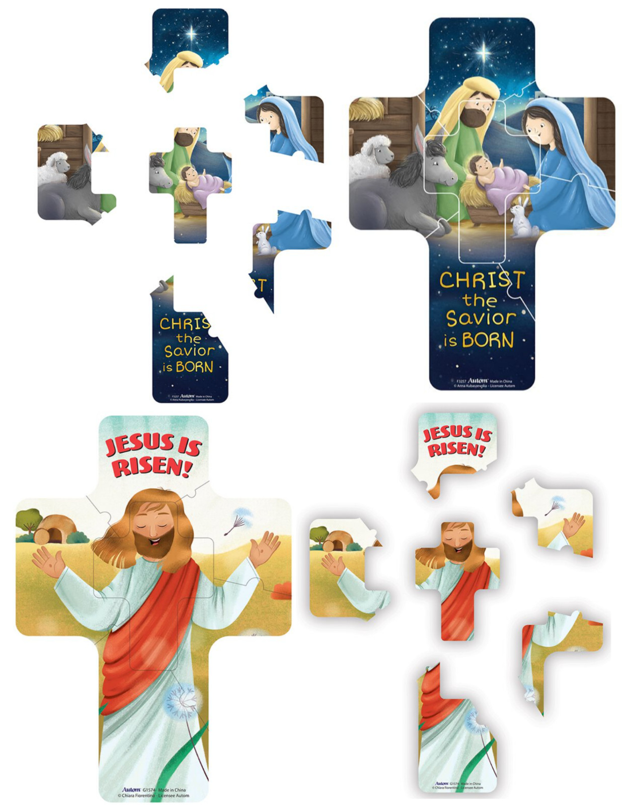 Children’s Easter and Christmas Nativity Cross Shaped Puzzle Magnet Set Kids