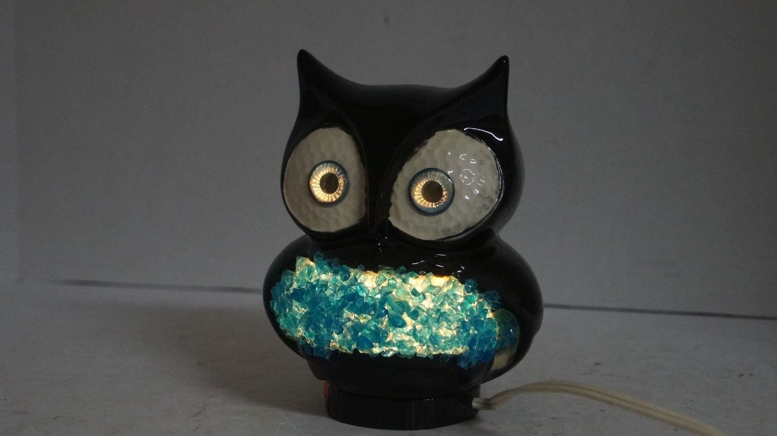Vintage Glazed Ceramic OWL Night Light Table Lamp On/Off Switch Tested 1960s/70s