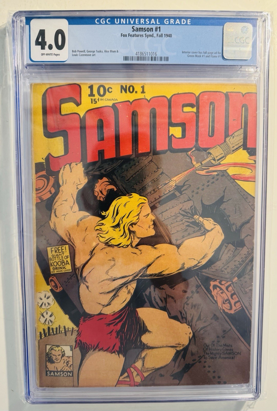 Samson #1 Fox Features Syndicate Fall 1940 CGC 4.0 VG Off-White Pages🤩🤩🤩