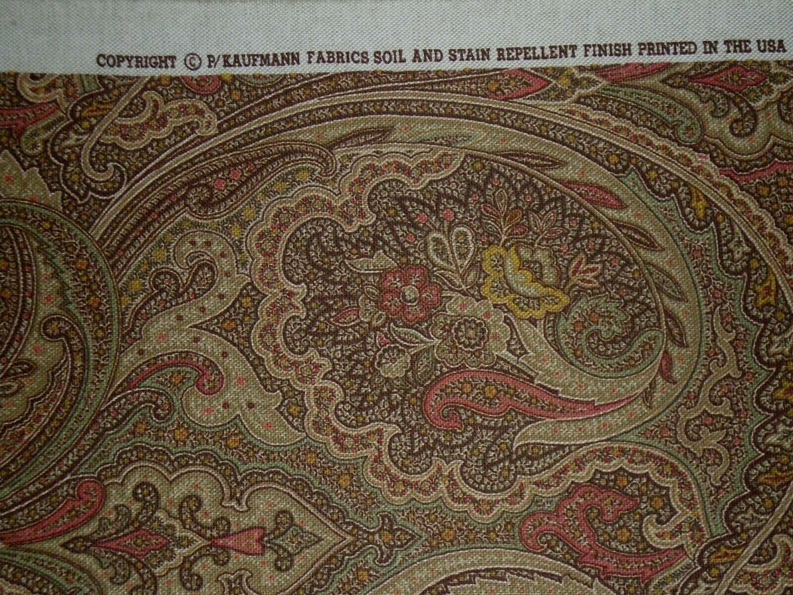 P Kaufmann Paisley Ascot Suede Brown Linen Drapery Upholstery Fabric 4.25 yards