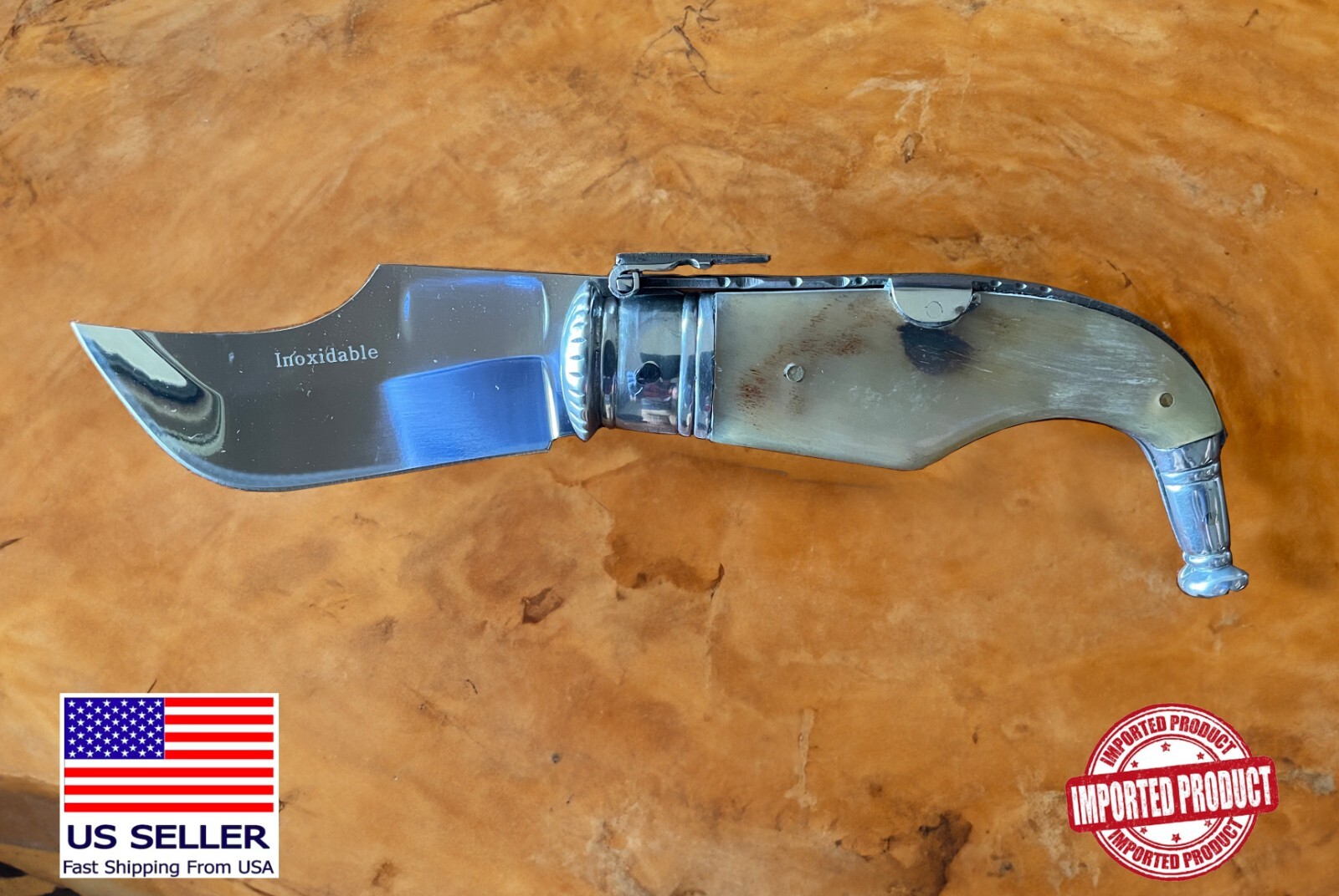 3” Spanish navaja pocket knife bull horn handle handmade unique – USA seller