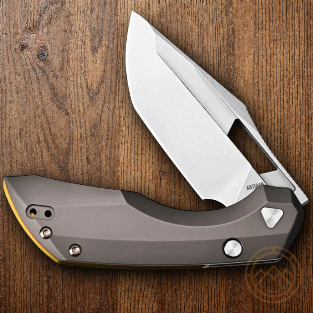 Artisan Linerlock Folding Knife 3″ S35VN Steel Blade Dark Gray Titanium Handle
