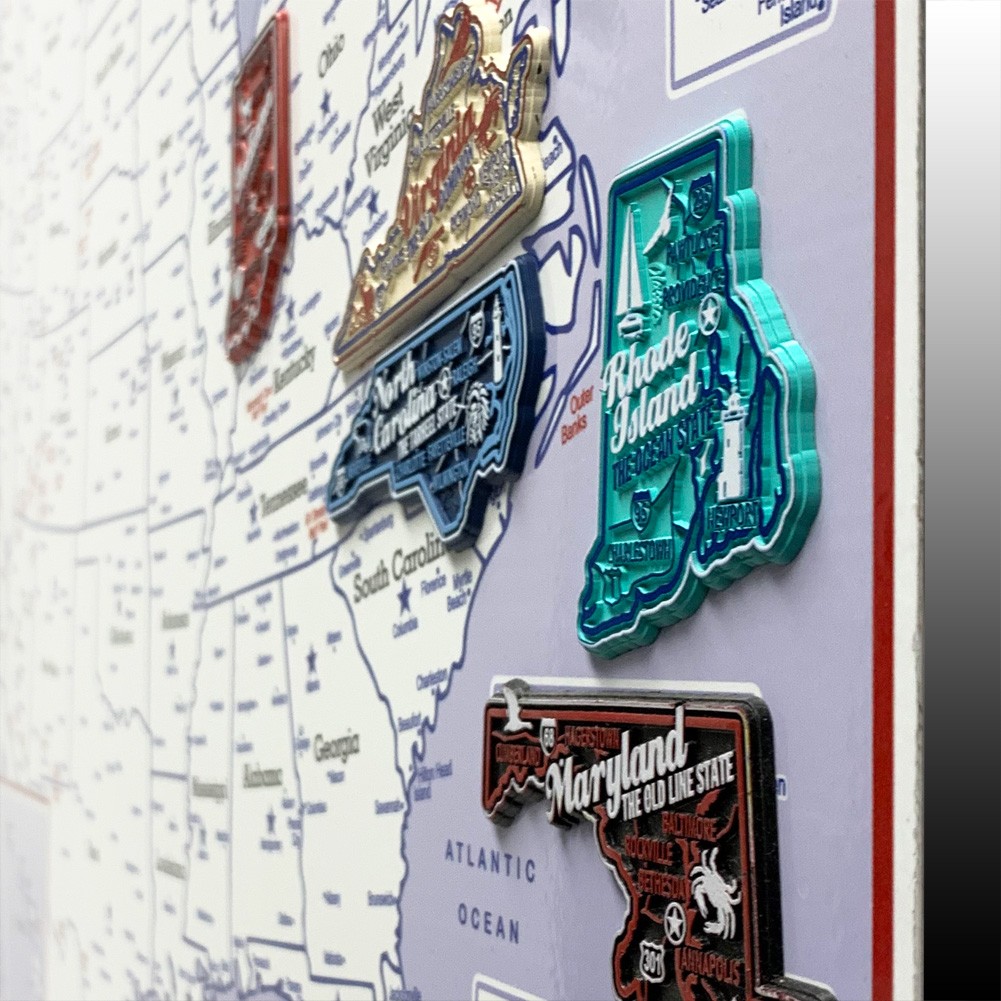 Original State Magnet Collector’s Set – 51 Magnets with Metal Display Board