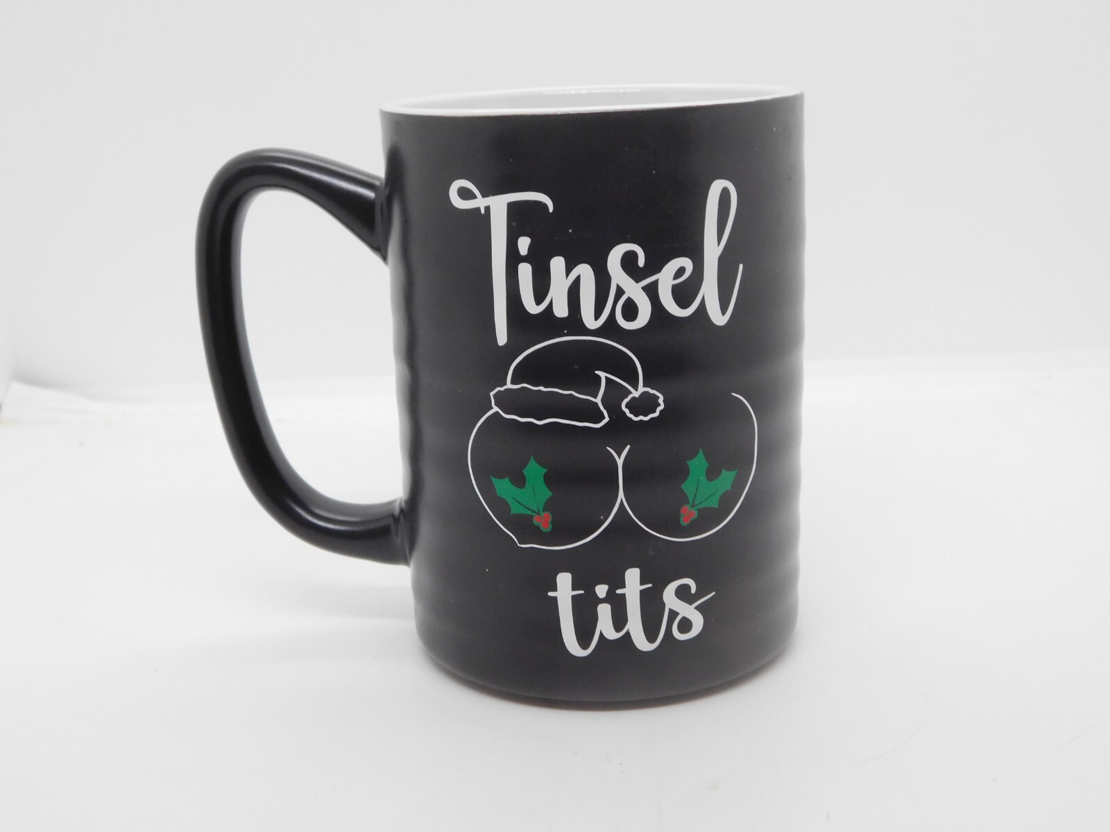 Mug Christmas Tinsel Tits Black Santa Hat Coffee Tea Novelty Seasonal