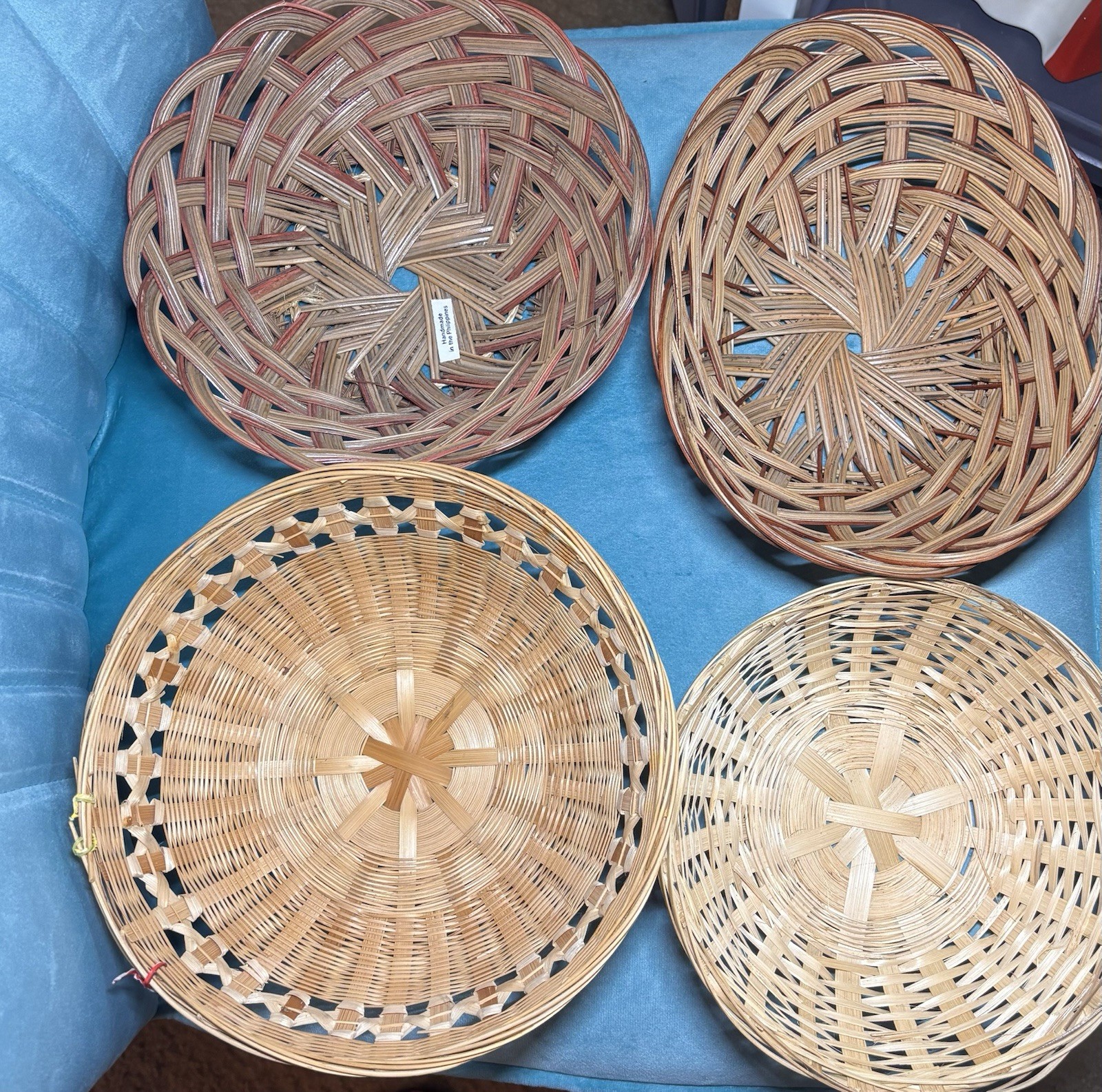 Vintage light Brown Lightweight Round Woven Baskets Set Of 4