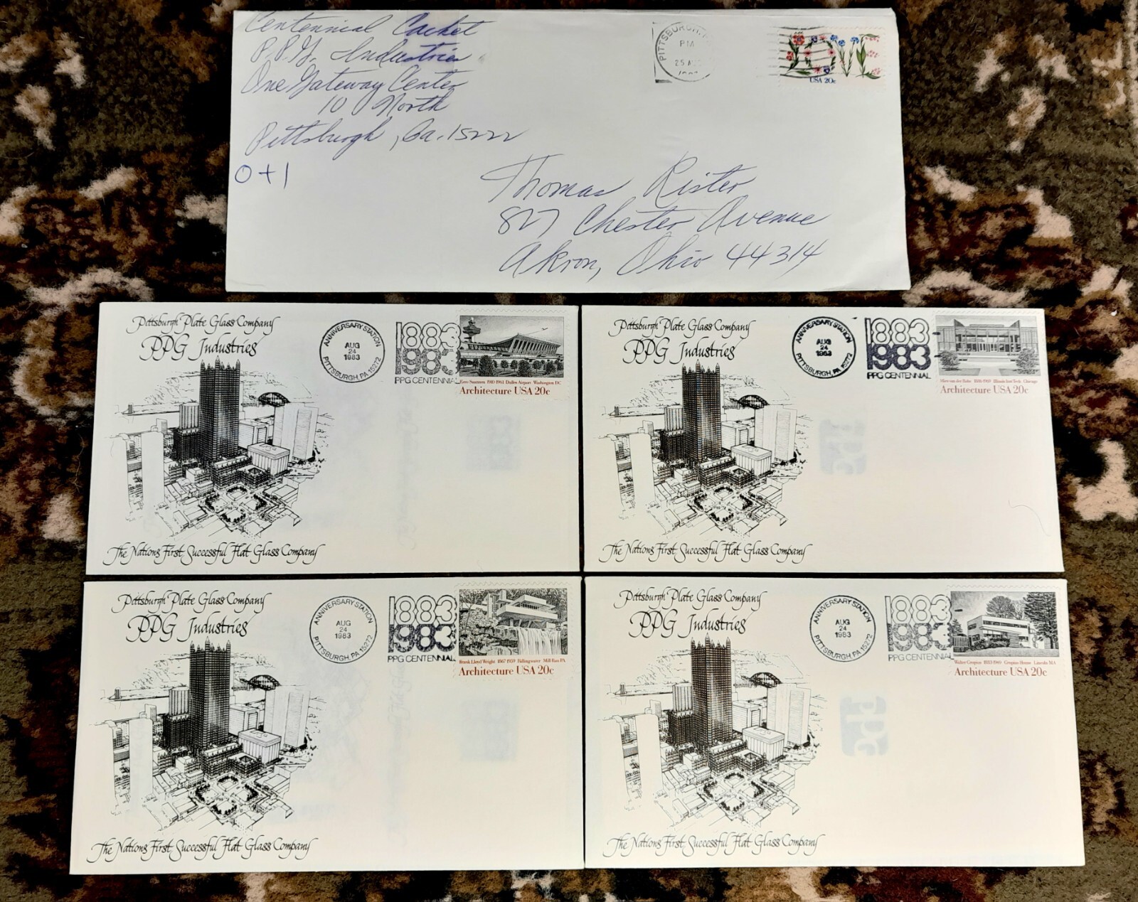 PPG INDUSTRIES Centennial 1883-1983 Cachet Collection, 4 Stamped Promotional…