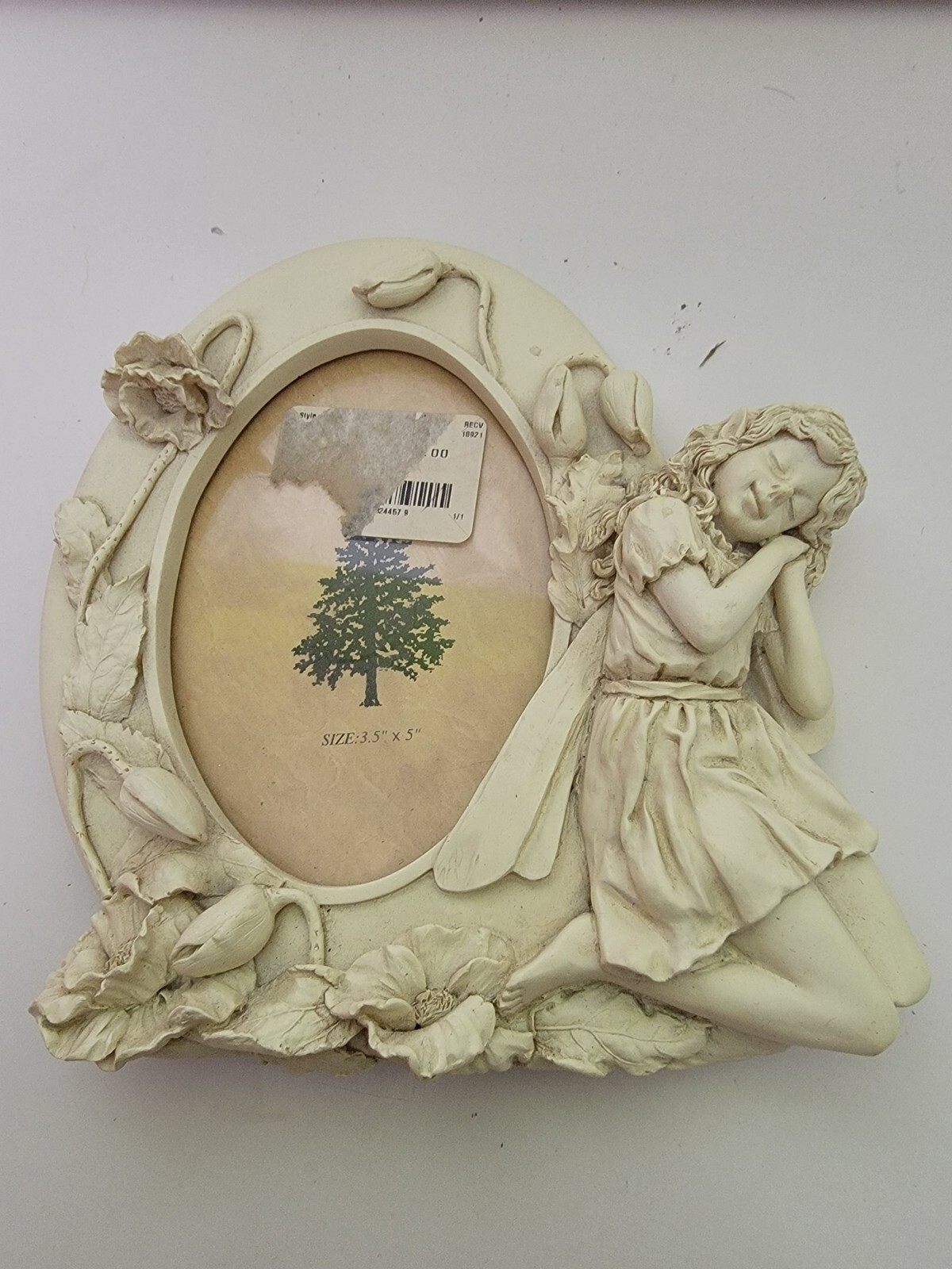 Vintage Angel Picture Frame Flowers Memorial Ceramic Mini 3.5″ X 5″