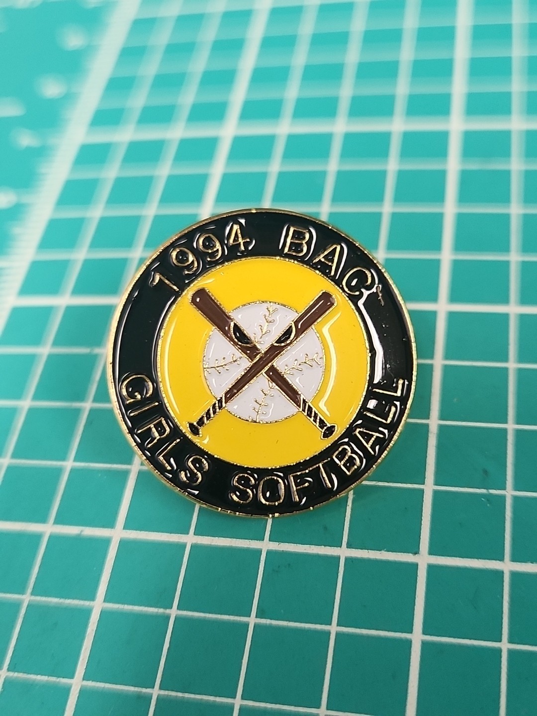 Vtg 1994 BAC Girls Softball Gold Tone Lapel Pin