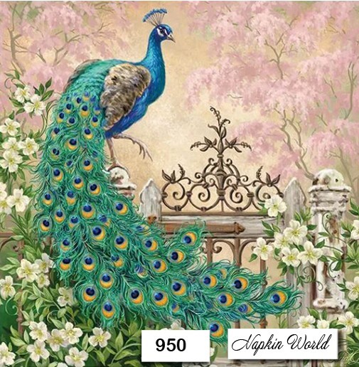 (950) TWO Paper LUNCHEON Decoupage Art Craft Napkins – PEACOCK BIRD TROPICAL