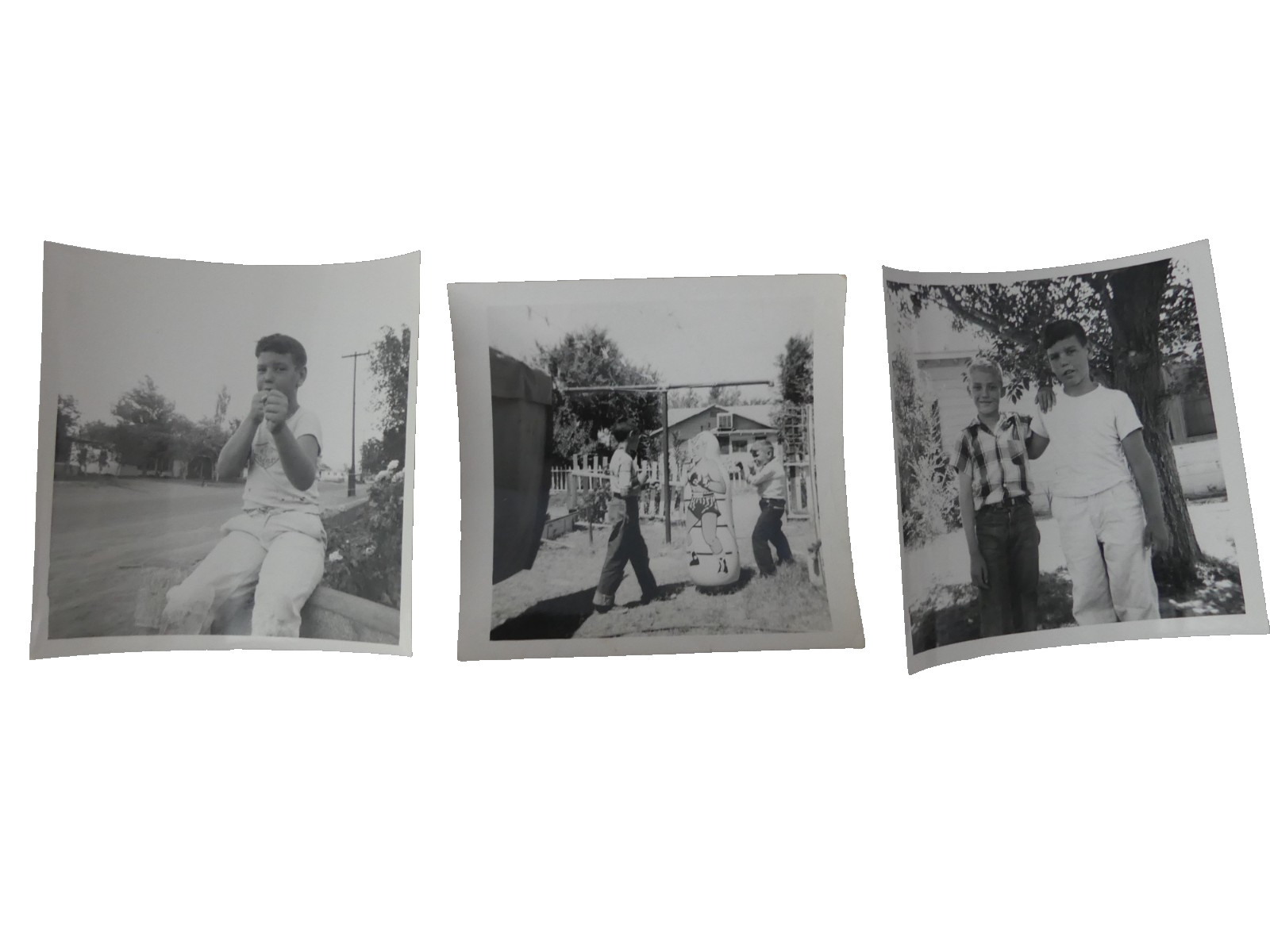 50’s Snapshots Boys Boxing Childhood Friends Jimmy Johnny Vintage B&W Lot of 3