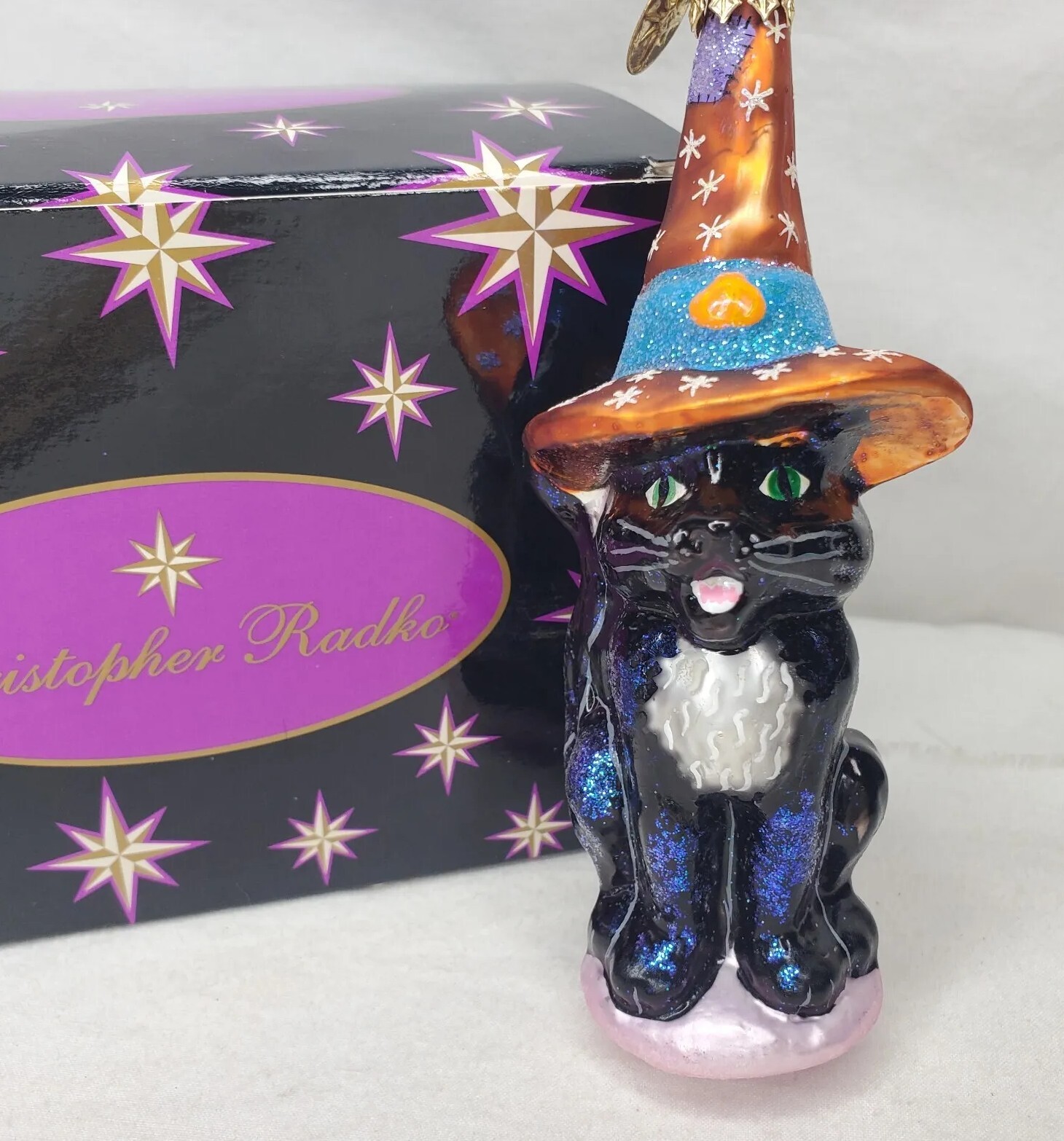 Christopher Radko Halloween Ornament Frisky Business Black Cat Retired Tag Box