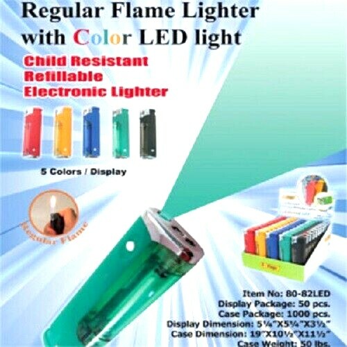 5 Flags LED Lighter Ass. Colors With LED Lighter 10 Pcs Display Box # 80-82 LED