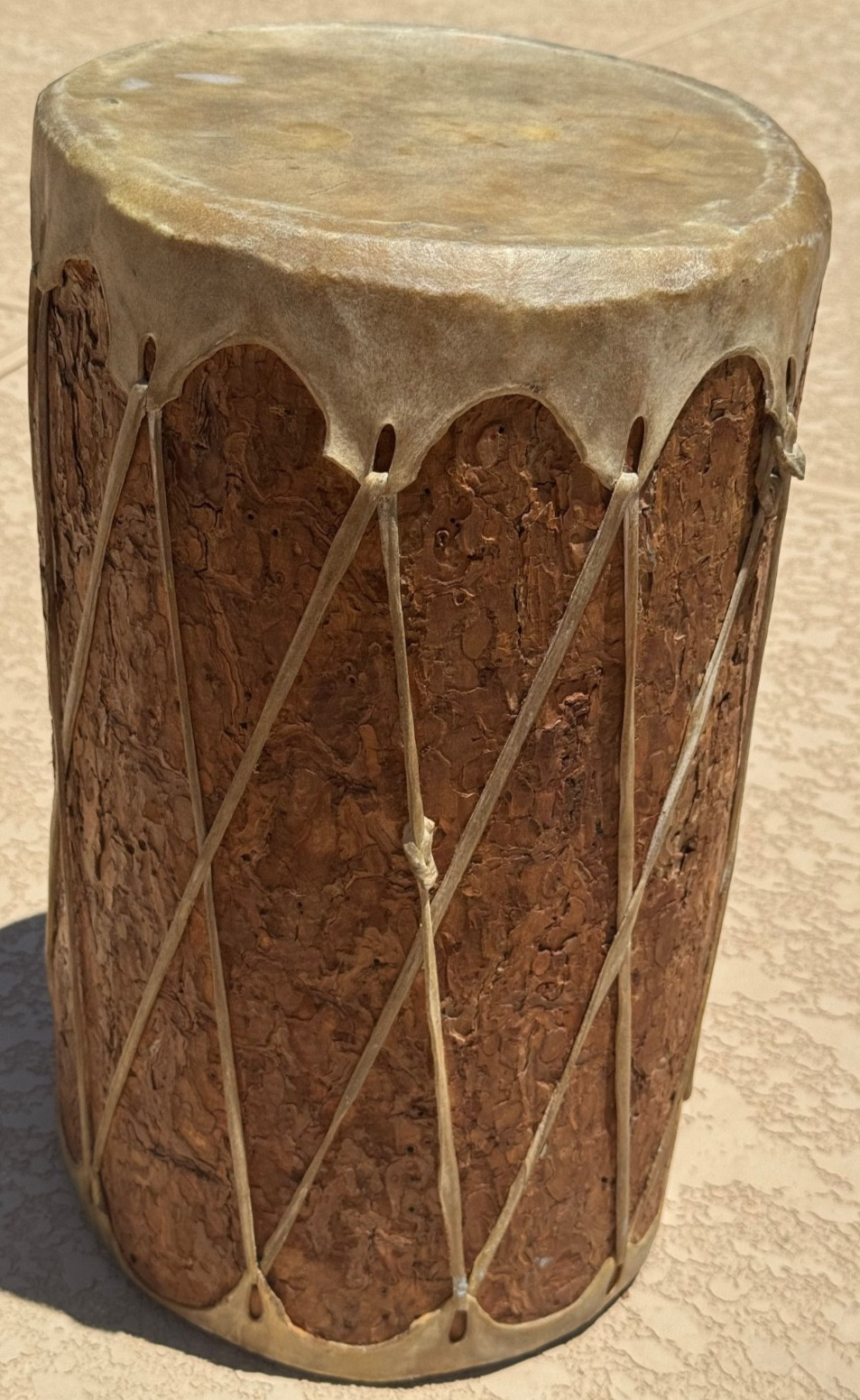 18″ NATIVE AMERICAN RAW HIDE SKIN DOUBLE SIDED LOG DRUM WITH NATURAL SKINS