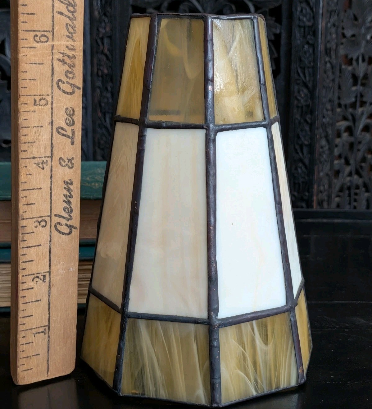 Vtg Stained Glass Lamp Shade Arts Crafts Mission Inspired Style Small Accent Siz